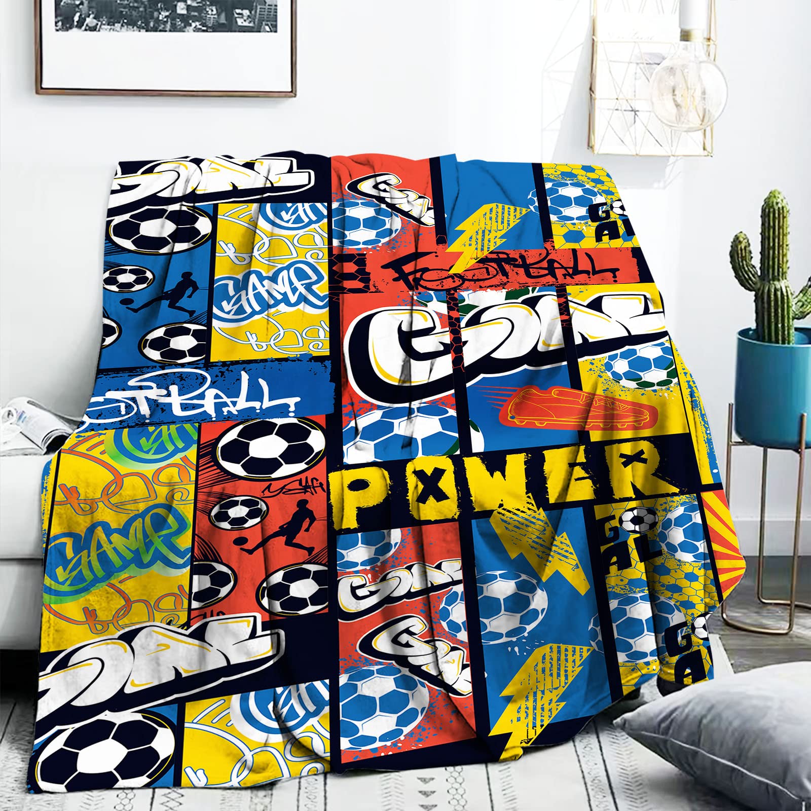 Soft Fleece Soccer Baby Blanket for Boys - 40x50 Inch Graffiti Sports Throw Blanket for Toddlers & Newborns - Perfect for Baby Showers, Birthdays & Nursery Decor - Cozy Gift for Soccer-Loving Kids