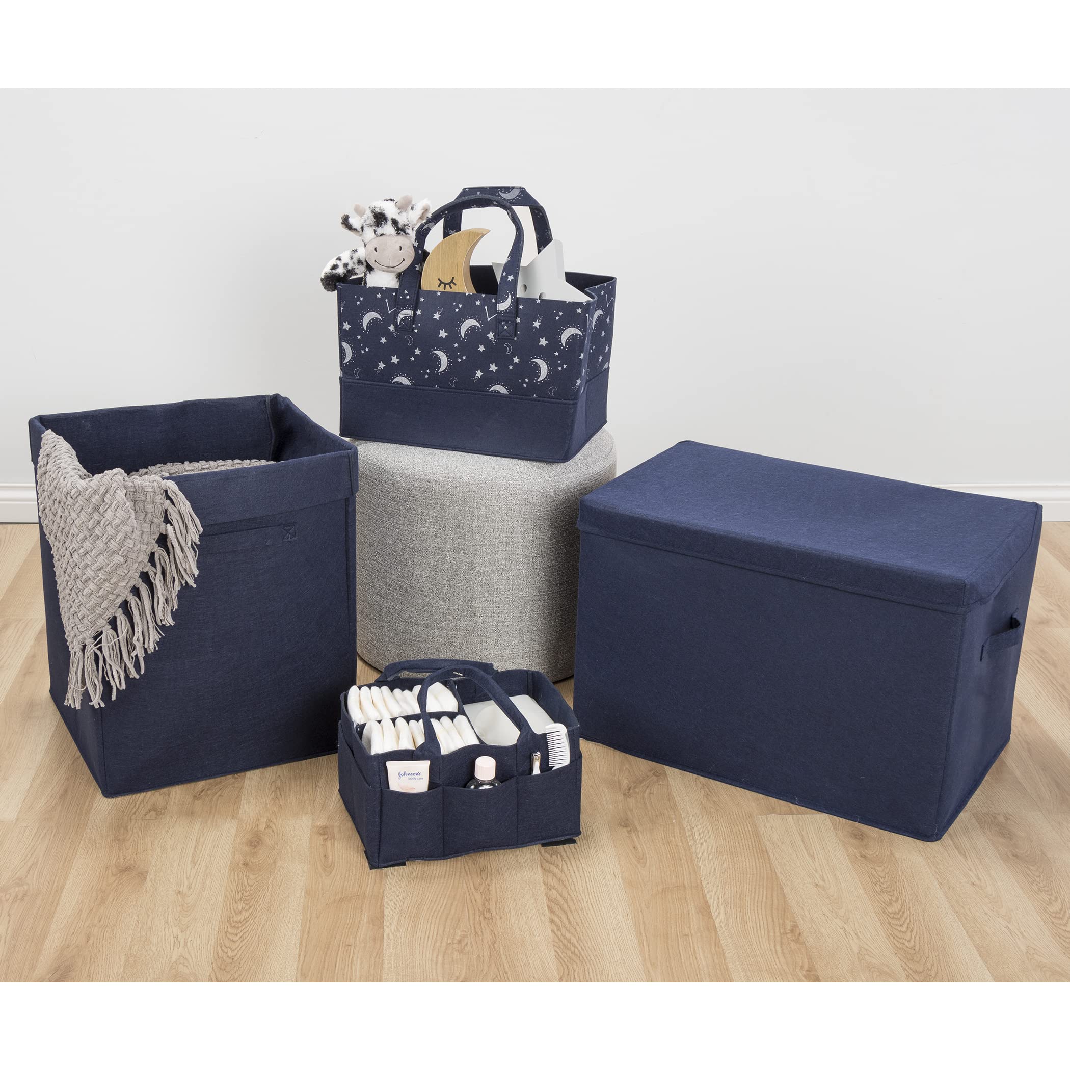 Sammy & Lou Collapsible Felt Toy Storage Box with Handles & Hinged Lid - 22 x 14.5 x 15 Inches Navy Blue - Kids Room Organization, Nursery Toy Chest, Playroom Storage for Toddlers