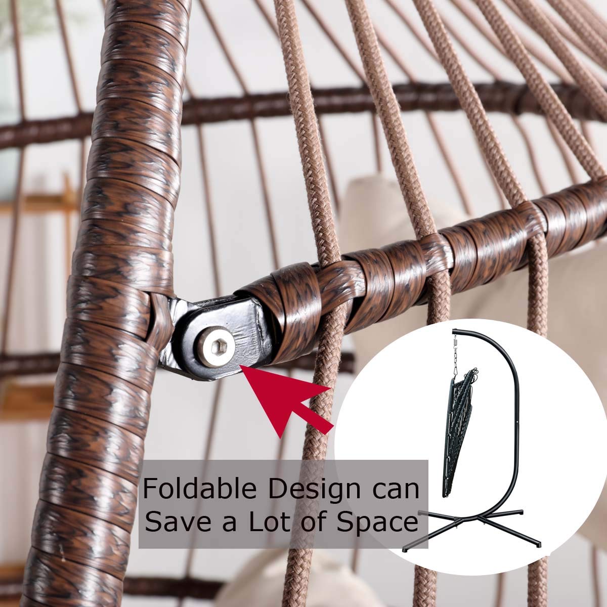 Outdoor Hanging Egg Chair Swing with UV-Resistant Cushions & Aluminum Frame - 350lb Capacity Patio Hammock for Backyard, Balcony, Garden - Perfect for Relaxing & Reading (Brown with Protective Cover)