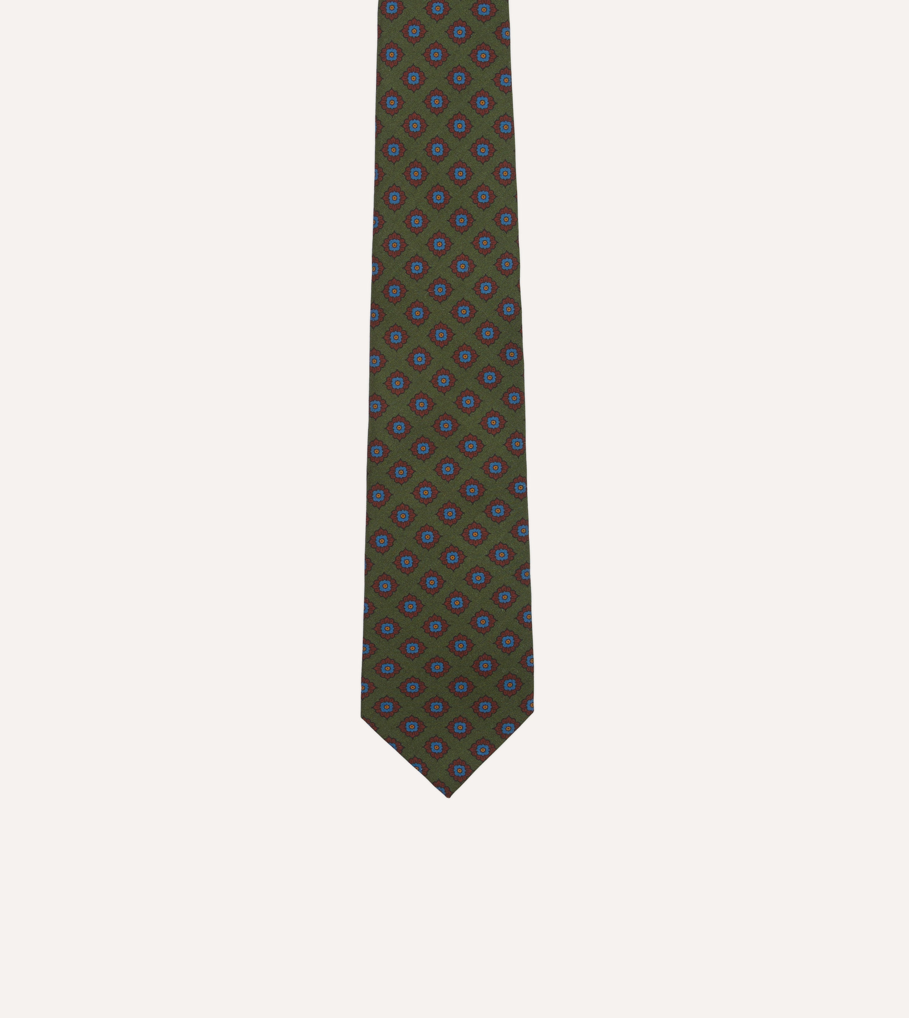 Elegant Green Square Flower Medallion Print Silk Necktie - Perfect for Weddings, Business Meetings & Formal Events