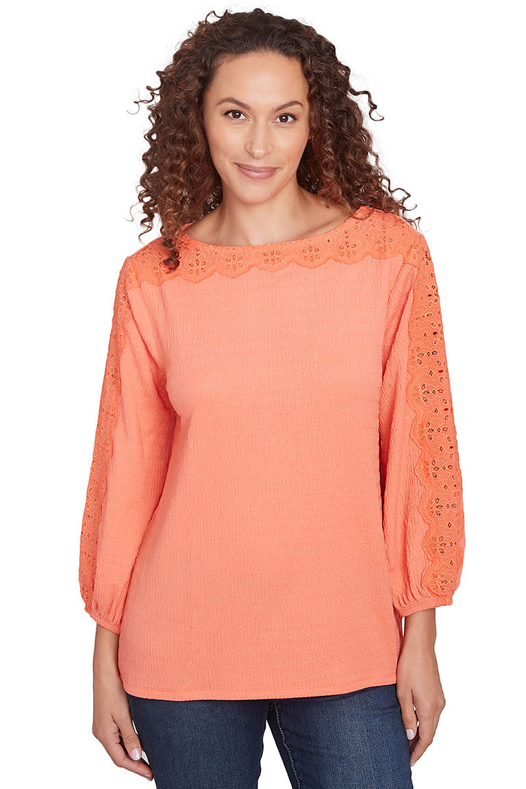 Bella Vista Eyelet Lace Textured Blouse for Women - Elegant Floral Embroidered Tops - Perfect for Office, Date Night & Summer Outfits