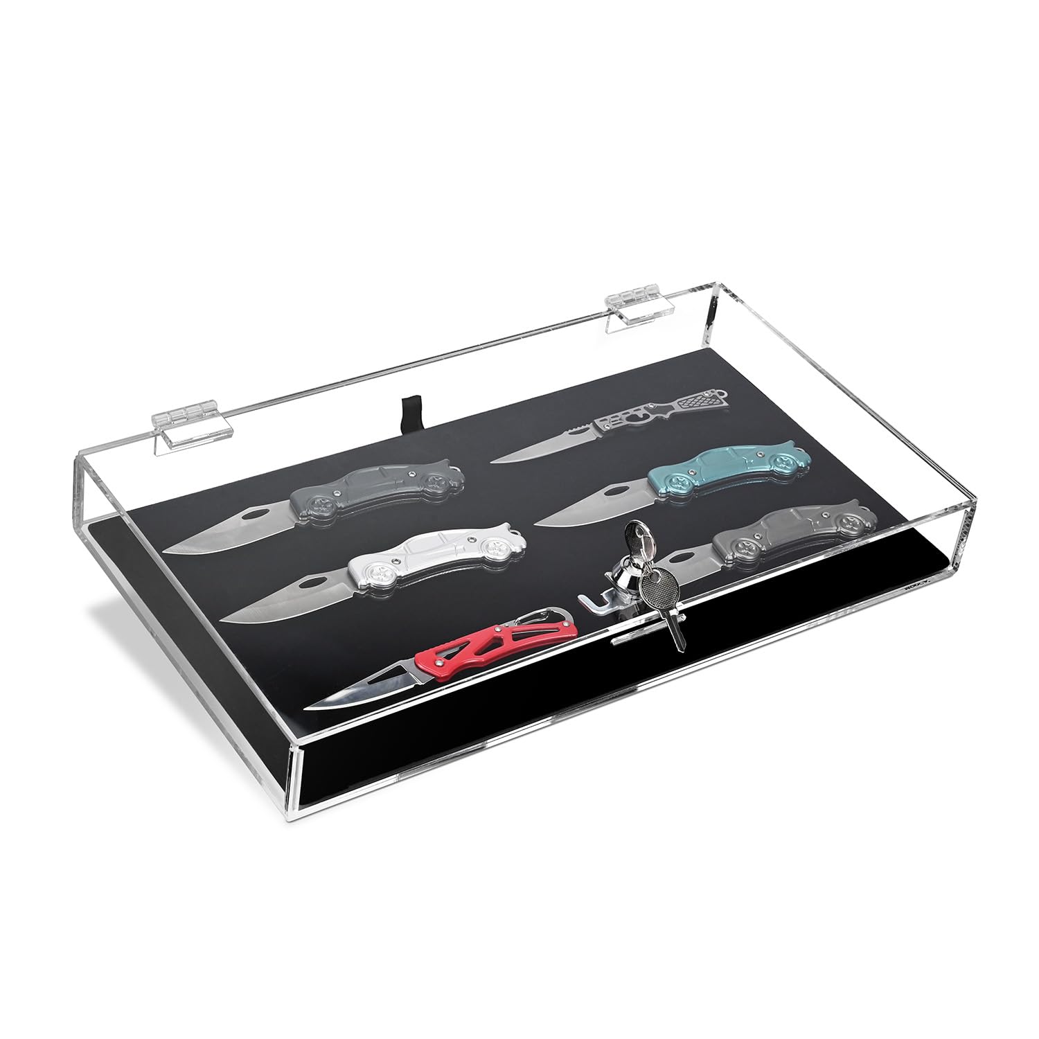 MOOCA Acrylic Rectangular Locking Security Display Case with Key & Black Padding - Perfect for Watches, Jewelry, Knives, Eyewear - Store, Showcase & Protect Your Valuables at Home or Retail Stores
