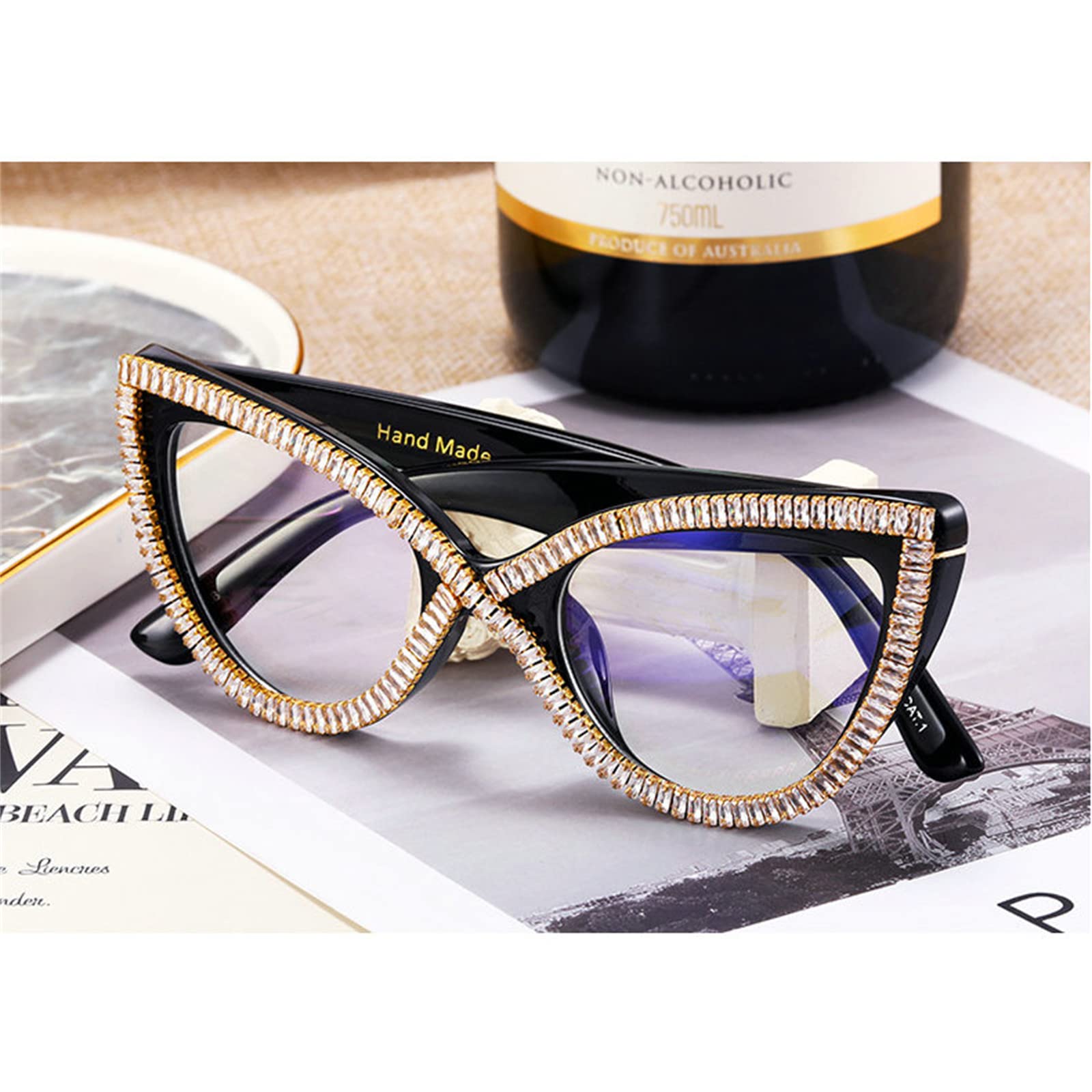 Willochra 2-Pack Cat Eye Reading Glasses with Rhinestone Frame - Blue Light Blocking & Anti-Glare Readers for Women - Perfect for Office, Reading & Computer Use