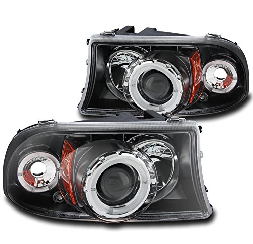 1997-2004 Dodge Dakota Black Dual Halo LED Projector Headlights - High Performance Replacement Headlamps for Night Driving & Off-Road Use