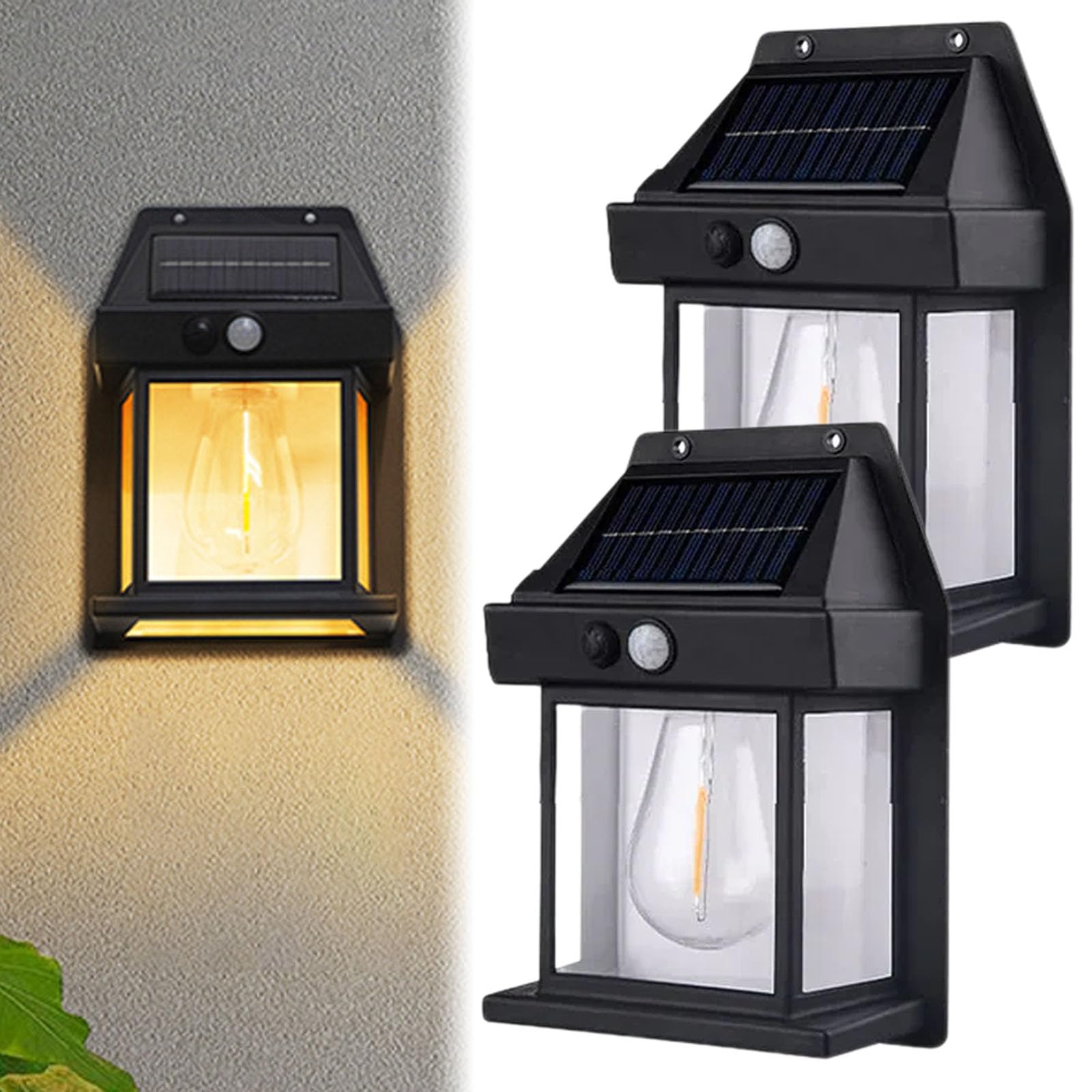 2023 New Solar Powered Outdoor Wall Lights with Motion Sensor - 2 Pack Black Waterproof Solar Wall Lamps, Auto Dusk to Dawn Wireless Solar Lights for Garden, Patio, Pathway, and Porch Security Lighting