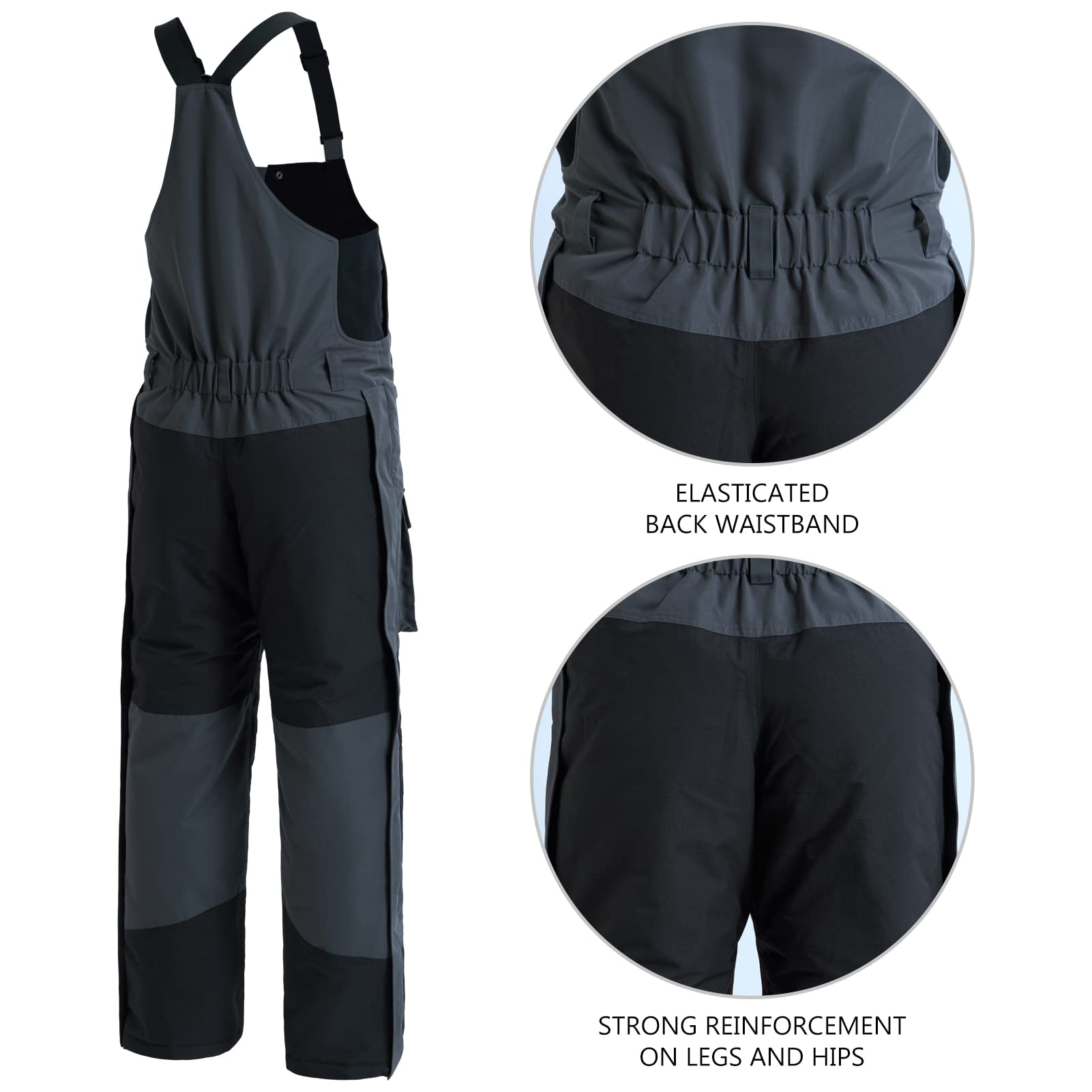 BASSDASH Men's Insulated Waterproof Fishing & Hunting Bib Overalls - Ripstop Breathable Snow Pants for Outdoor Winter Activities, Ice Fishing & Cold Weather Work