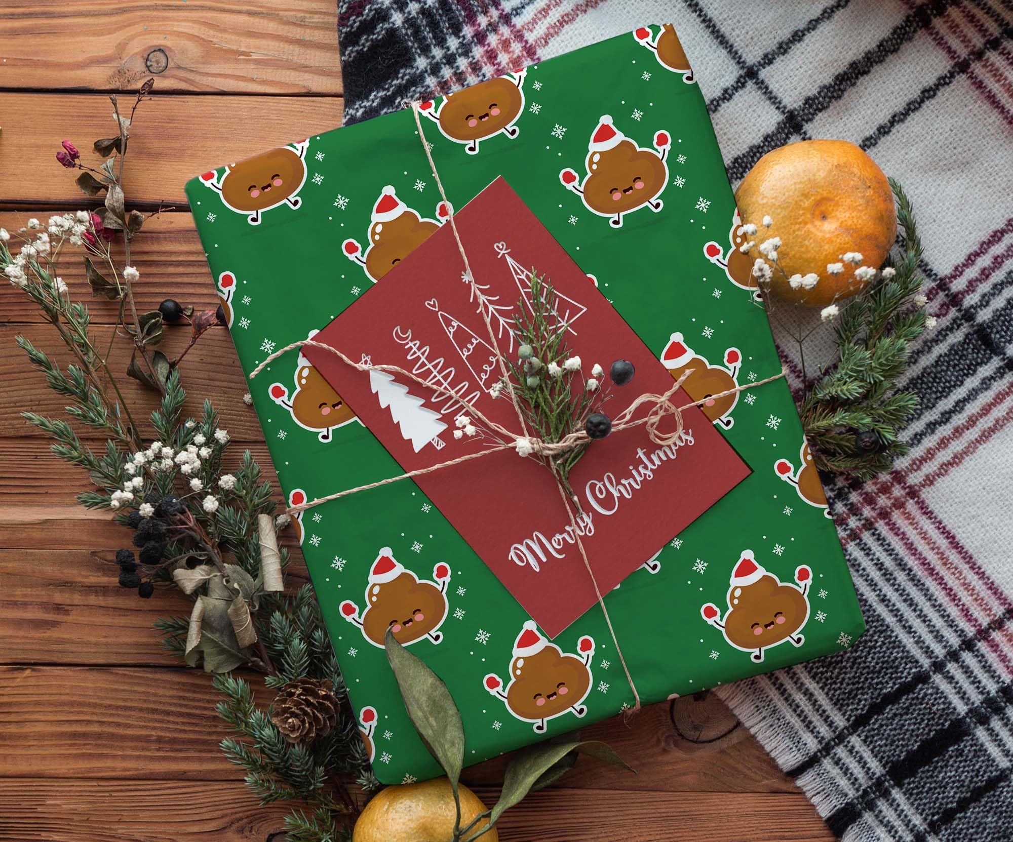 Funny Poop Christmas Wrapping Paper - Cute Holiday Emoji Gift Wrap for Kids | 12ft x 30in Roll | Perfect for Xmas Party Decorations, Stocking Stuffers & Secret Santa Gifts