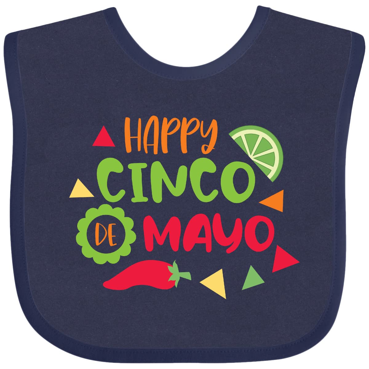 Inktastic Happy Cinco De Mayo with Lime and Red Pepper Baby Bib - Cute Mexican Fiesta Themed Drool Bib for Infants & Toddlers - Perfect for Cinco de Mayo Parties, Photo Shoots & Everyday Use