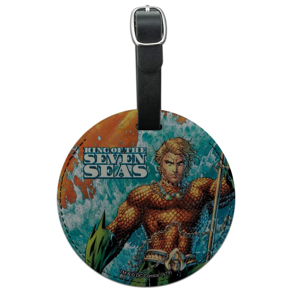 Waterproof Leather Luggage Tag - Aquaman King of The Sea Round ID Tag for Suitcases & Carry-On Bags | Perfect for Travel, Business Trips & Vacation