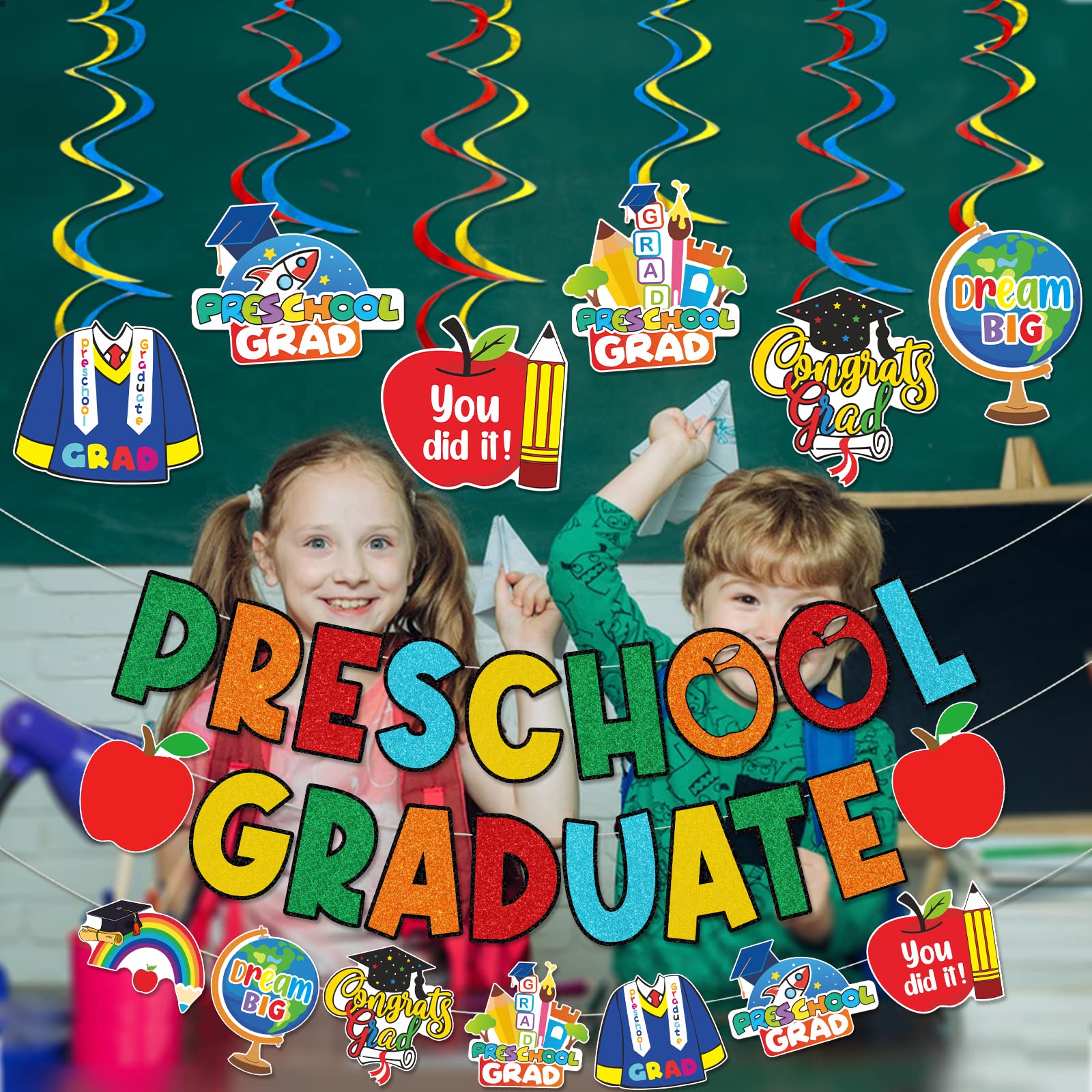 Preschool Graduation Banner & Decorations Set - Pre-K Graduation Party Supplies for Classroom, School & Home Celebrations
