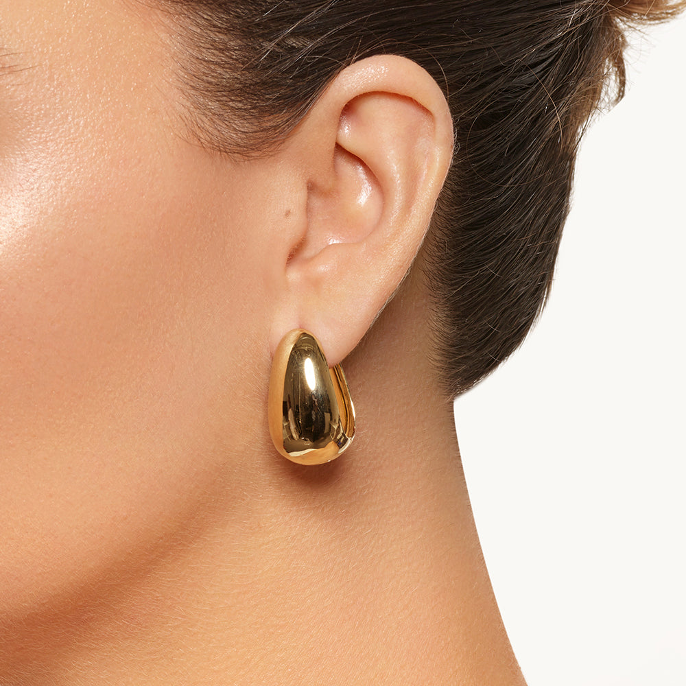 Gold Drop Dome Hoop Earrings - Elegant Dangle Earrings for Women, Perfect for Parties, Weddings & Everyday Wear
