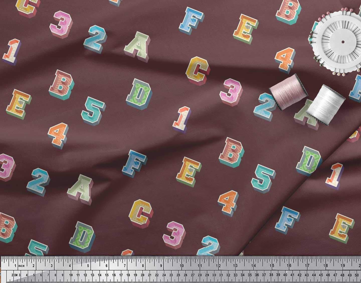 Soimoi Moss Georgette Brown Fabric by The Yard - 42 Inch Wide Printed Textile with Numbers & Alphabets Design for DIY Crafts, Dressmaking, Home Decor and Educational Projects | Perfect for Sewing, Quilting, Classroom Activities and Creative Play