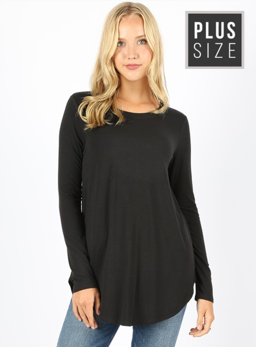 Stylish Plus Size Long Sleeve Scoop Neck Top - Front & Back Flattering Design for Women | Perfect for Work, Date Night & Casual Outfits
