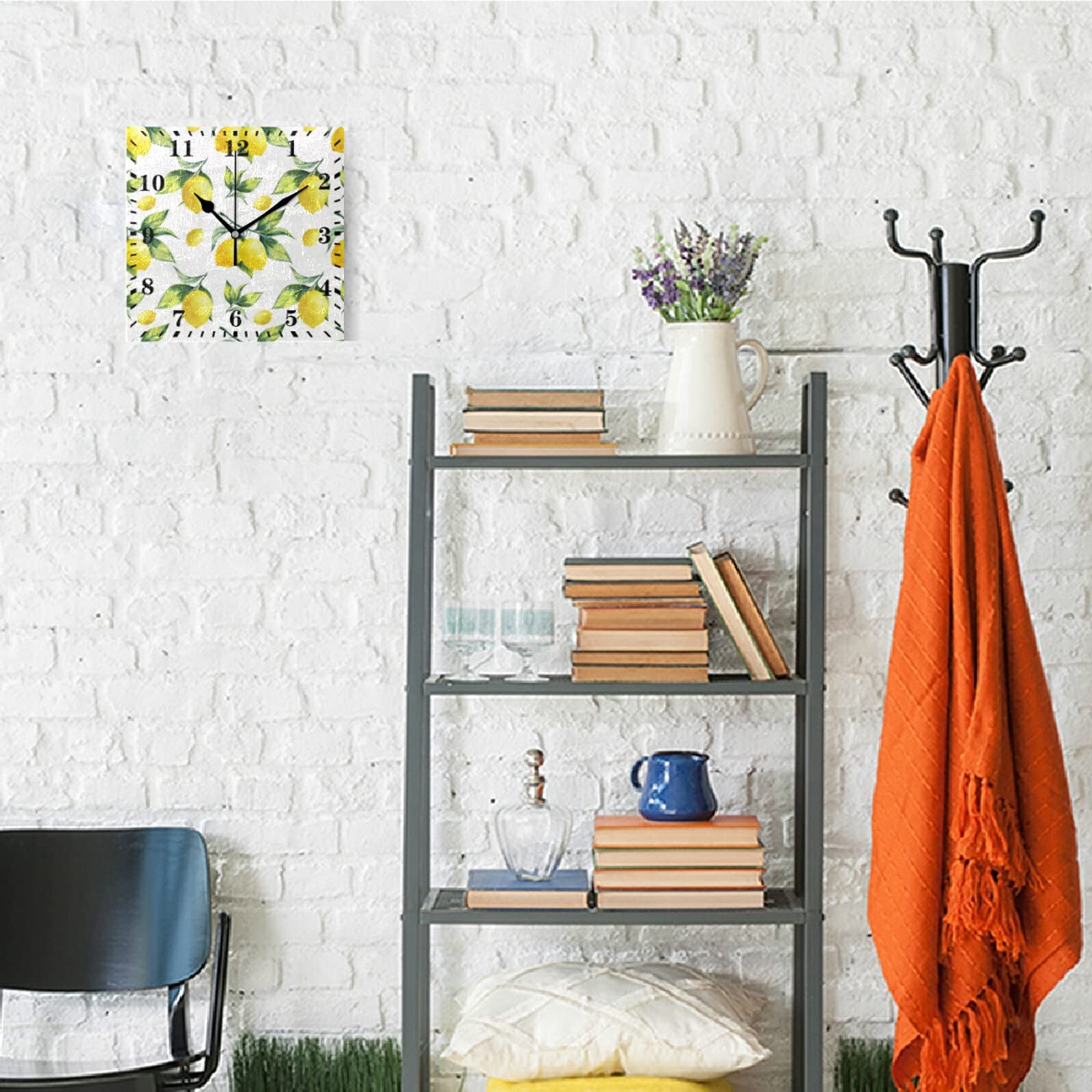 Silent Non-Ticking Lemon Wall Clock - Square Decorative Hanging Clock for Living Room, Kitchen, Bedroom | Perfect for Home, Office & Farmhouse Decor