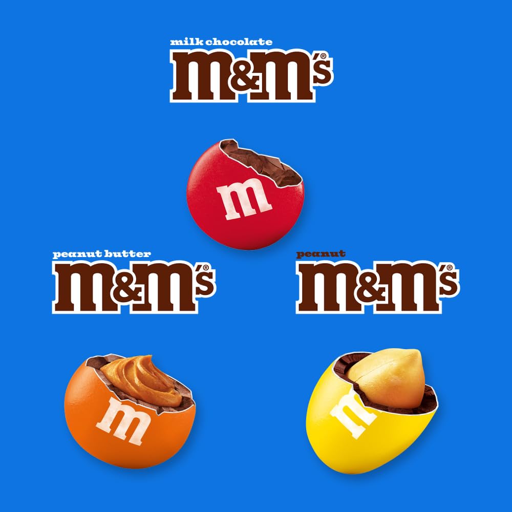 M&M'S Milk Chocolate, Peanut & Peanut Butter Fun Size Variety Pack - 19.41 Oz Bulk Candy Bag for Halloween, Christmas Parties & Office Snacks