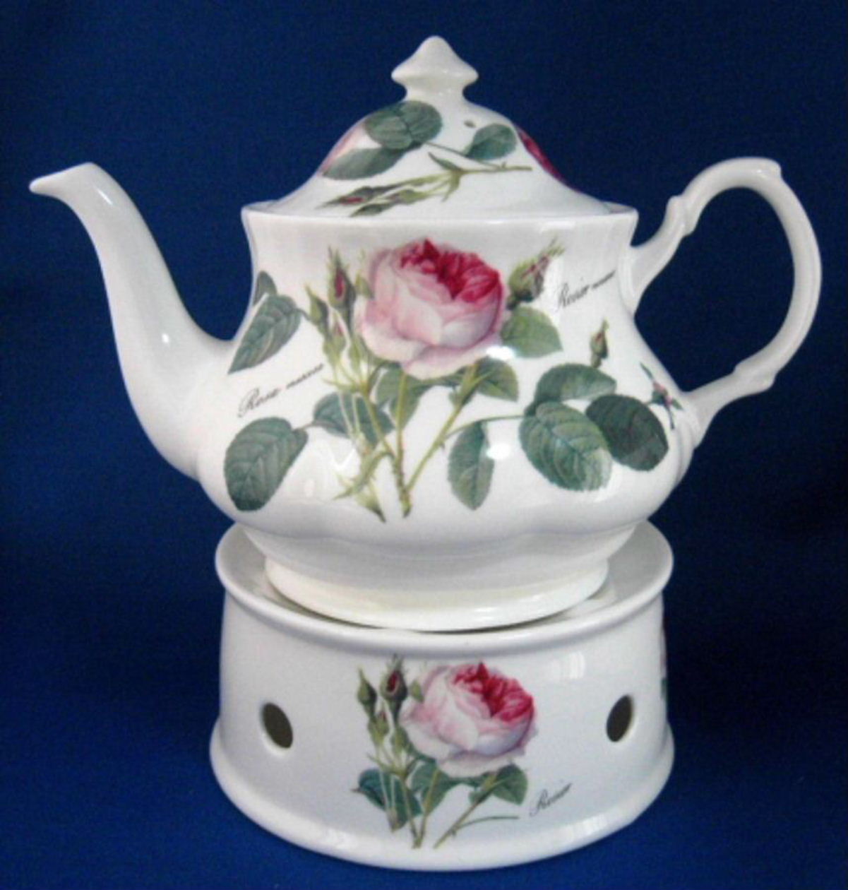 Roy Kirkham Redoute Roses English Bone China Teapot and Stand - 6 Cup Large Capacity - Perfect for Afternoon Tea, Gifts, and Elegant Home Decor
