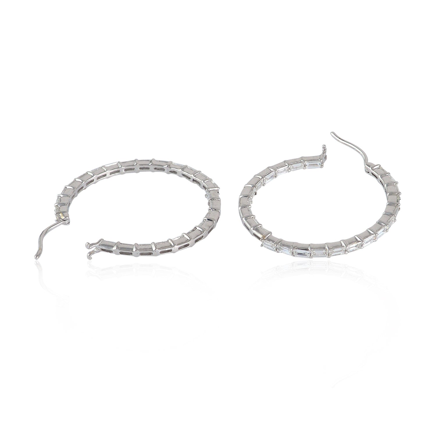 18k White Gold Baguette Diamond Hoop Earrings for Women - Elegant Designer Jewelry for Parties, Weddings & Special Occasions