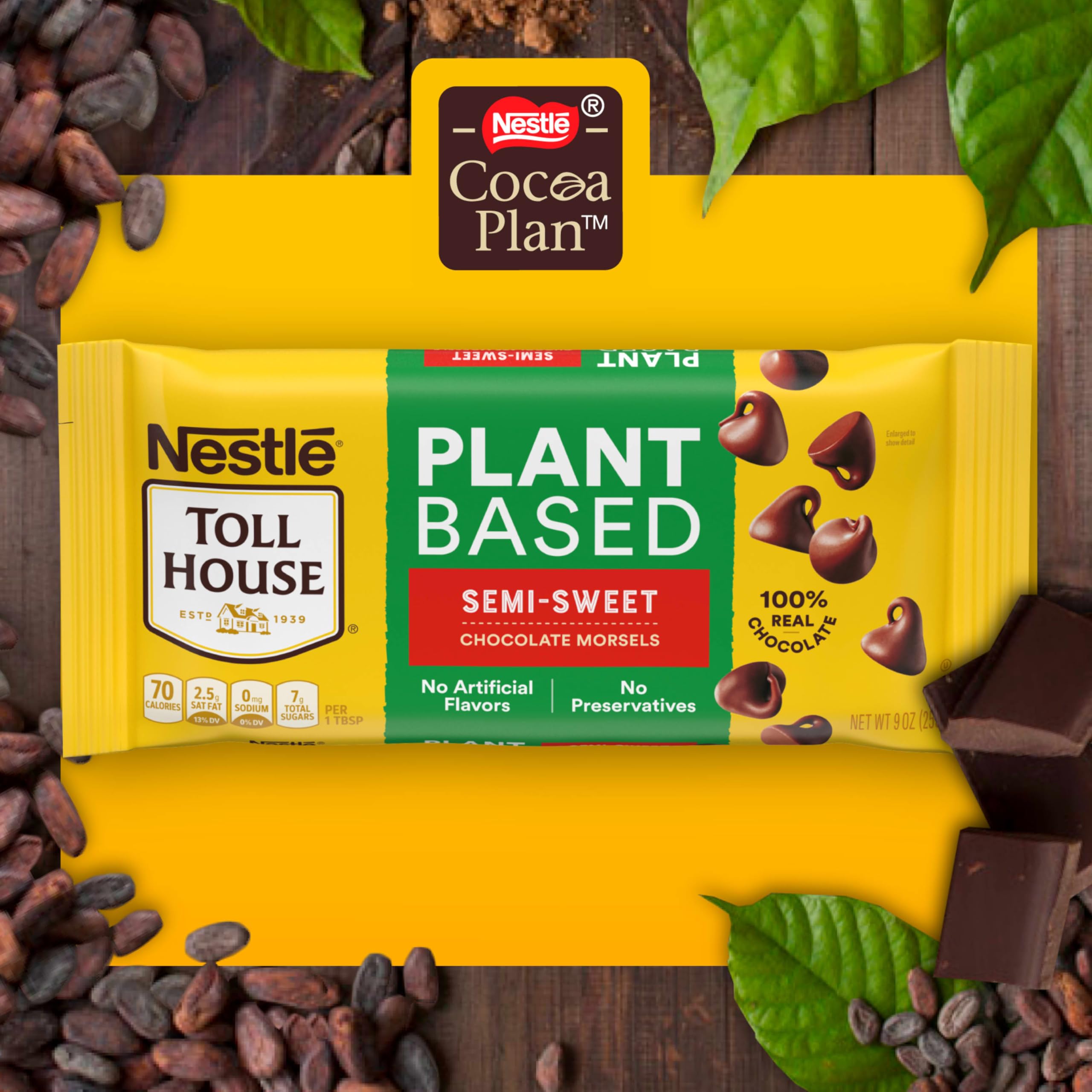 Nestle Toll House Plant Based Semi Sweet Chocolate Chips for Baking & Snacking - 100% Real Vegan Chocolate Morsels - 9 Oz Resealable Bag - Perfect for Cookies, Cakes & Healthy Desserts