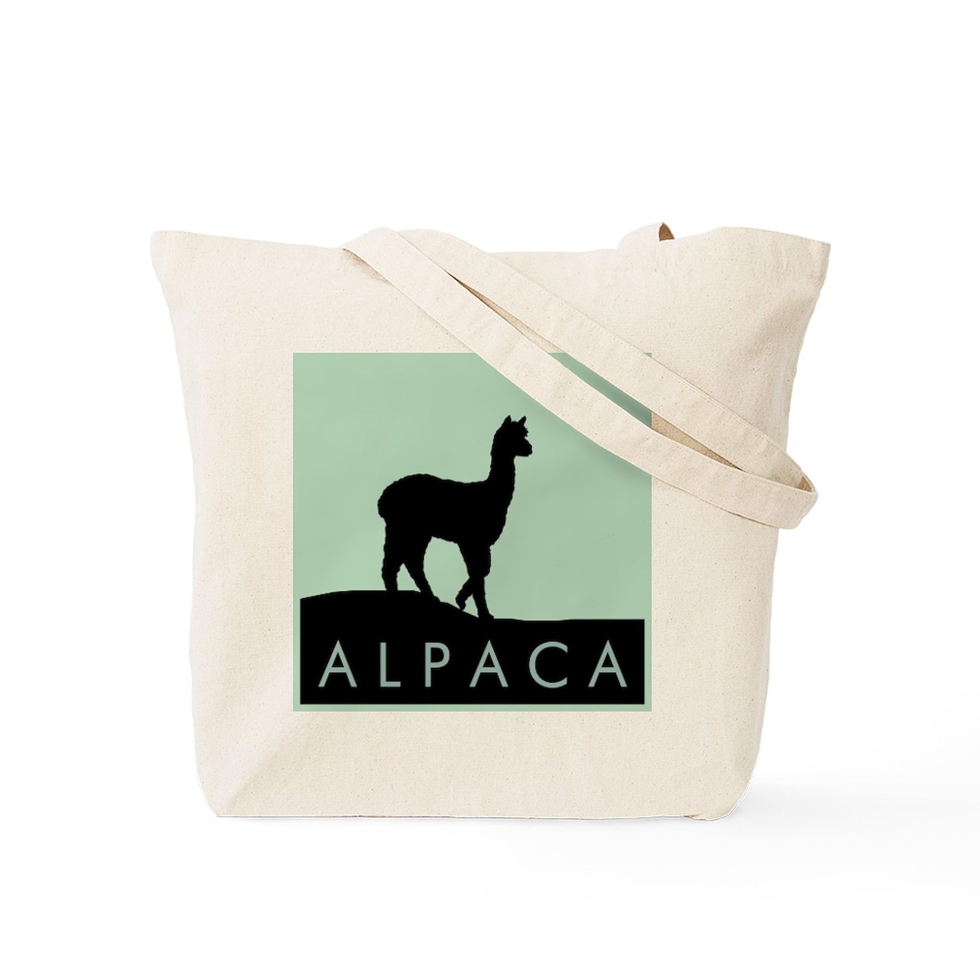 Alpaca Black on Mint Tote Bag - Natural Canvas Reusable Shopping Bag for Groceries, Beach & Daily Use | Eco-Friendly Cotton Tote by CafePress