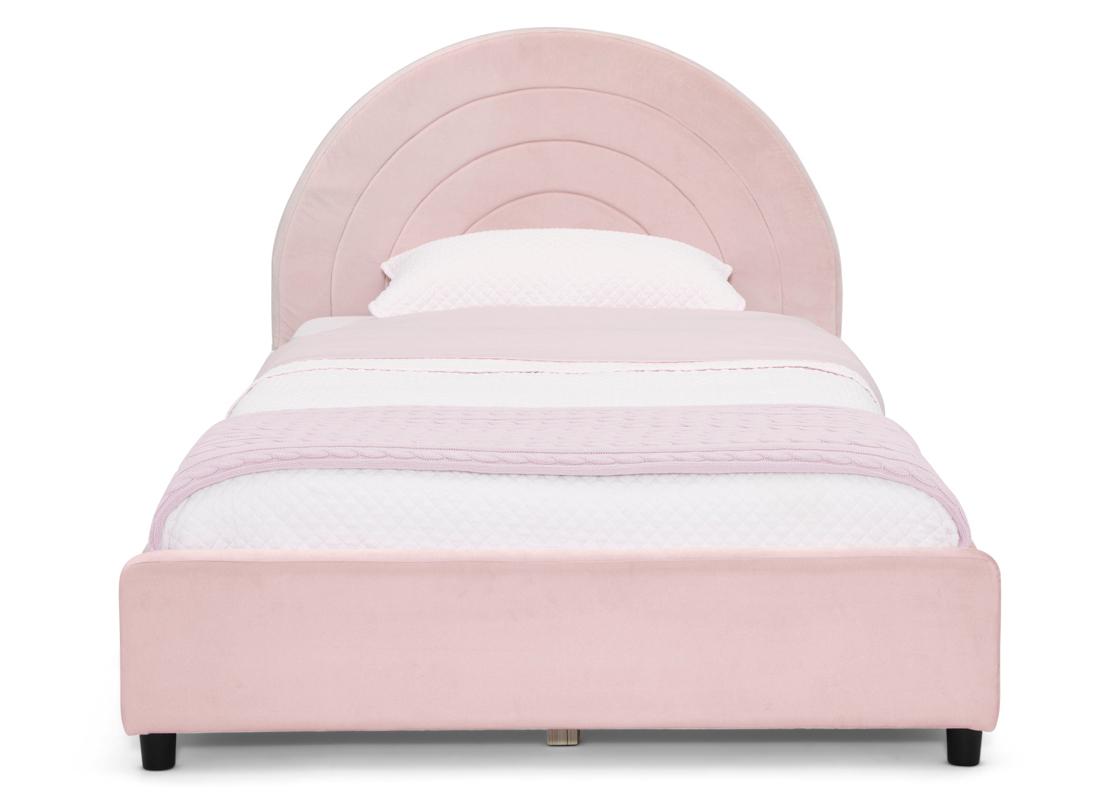 Upholstered Twin Bed with Round Headboard - Soft Fabric Frame for Kids & Teens - Perfect for Bedrooms, Dorms & Guest Rooms