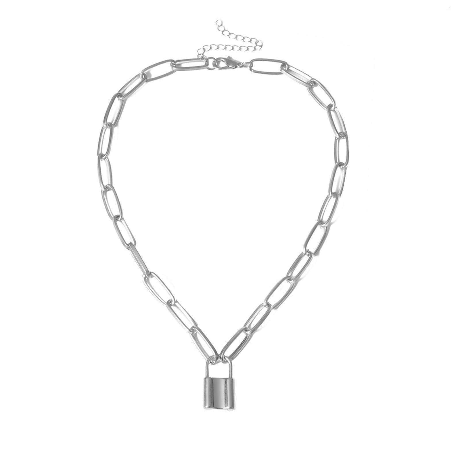 Stainless Steel Cross Pendant Necklace with Thick Chain - Short Clavicle Chain for Men & Women - Hip Hop Style Exaggerated Lock Pendant - Gold Long Necklace Jewelry - Perfect for Casual Wear, Parties, and Gifts (One Size)