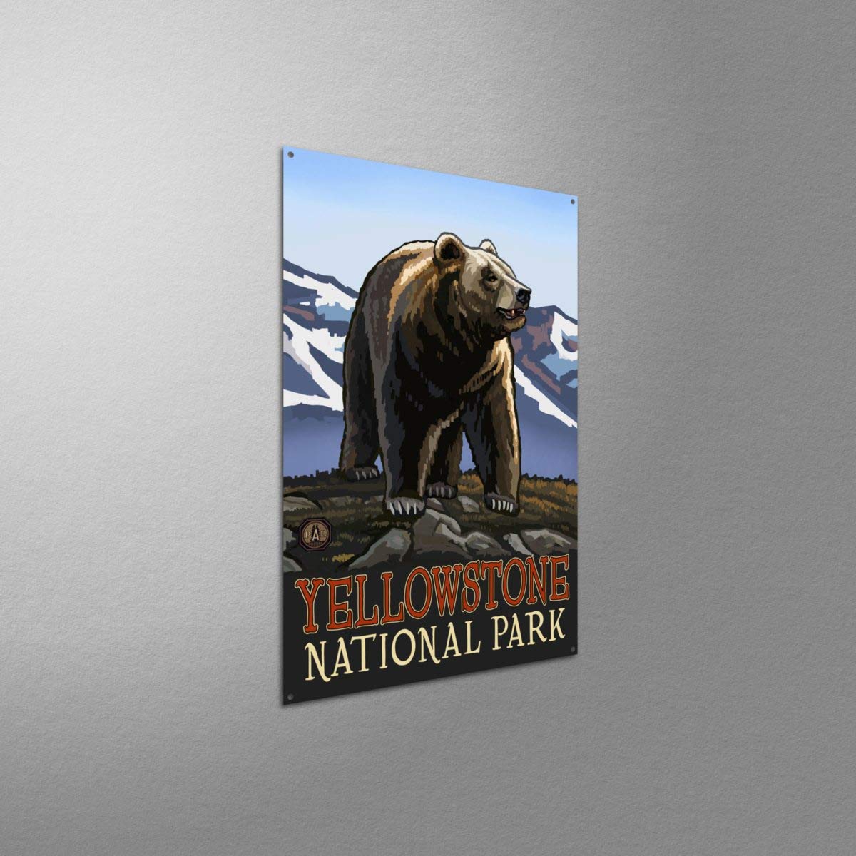 Grizzly Bear Walking Metal Art Print - Yellowstone National Park Wildlife Wall Decor - 11.5x17.5 Inch Travel Artwork by Paul A. Lanquist - Perfect for Home, Office & Cabin Decor