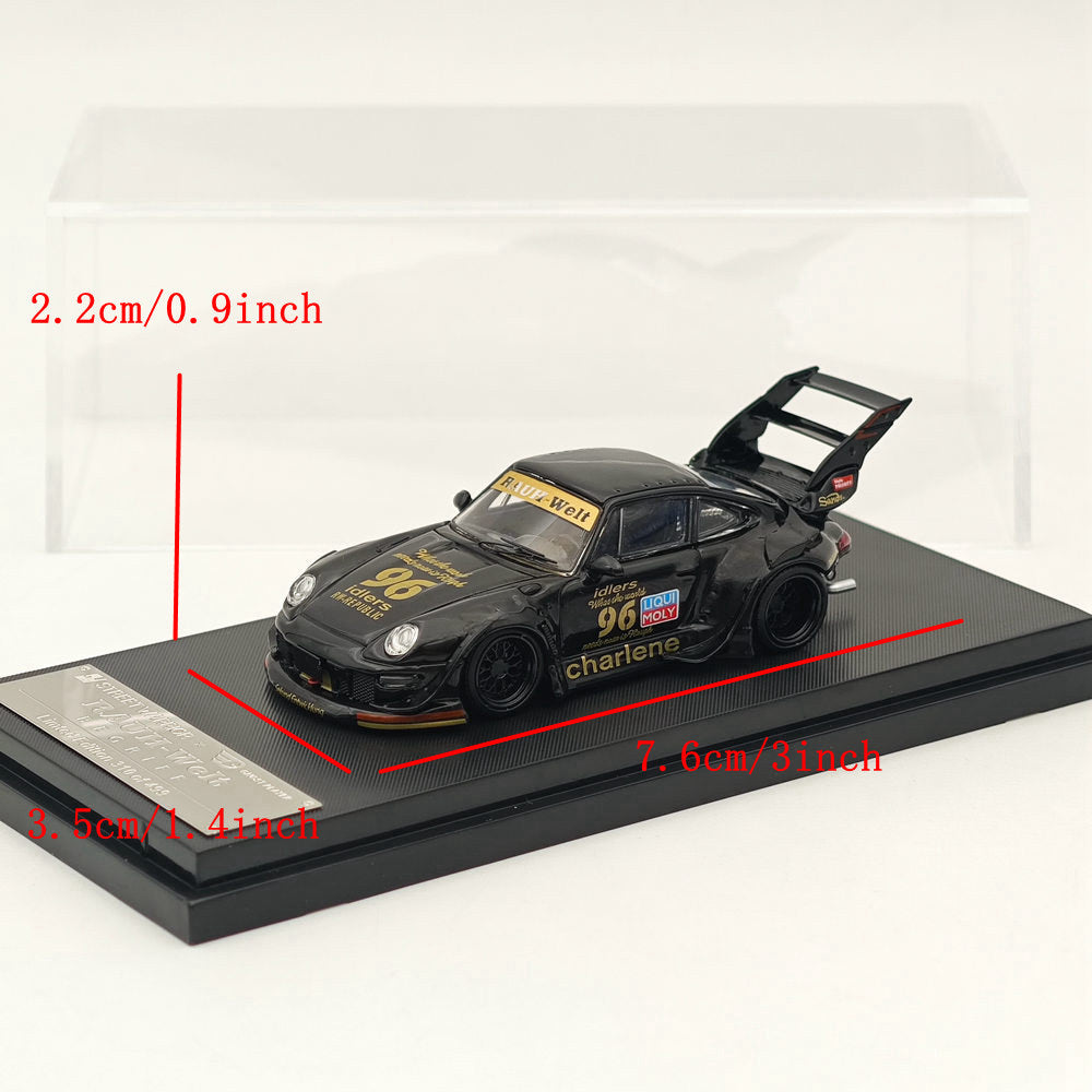 1:64 Scale Street Warrior Porsche RWB 993 Charlene Diecast Model Car with High Tail Wing - #96 Black - Perfect for Collectors, Racing Enthusiasts, and Display Showcases