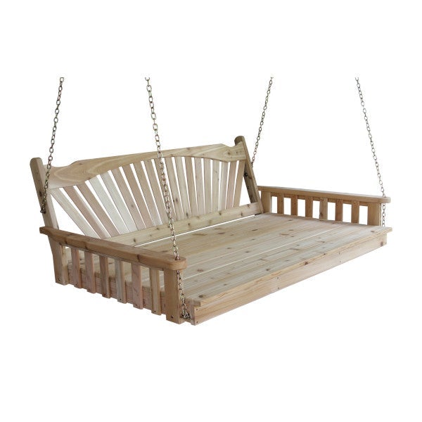Red Cedar Swing Bed with Fanback - Outdoor Patio Hanging Bed for Porch, Garden, or Backyard Relaxation