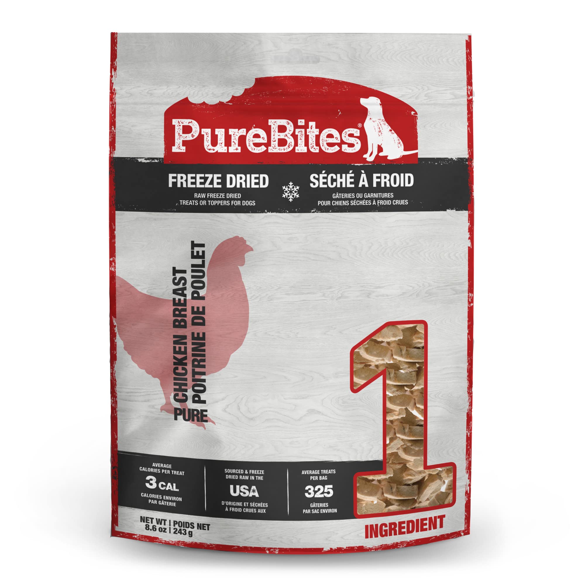 PureBites Freeze Dried Chicken Dog Treats - Single Ingredient, Made in USA, 8.6oz - Healthy Training Rewards & Natural Dental Chews for Puppies & Adult Dogs
