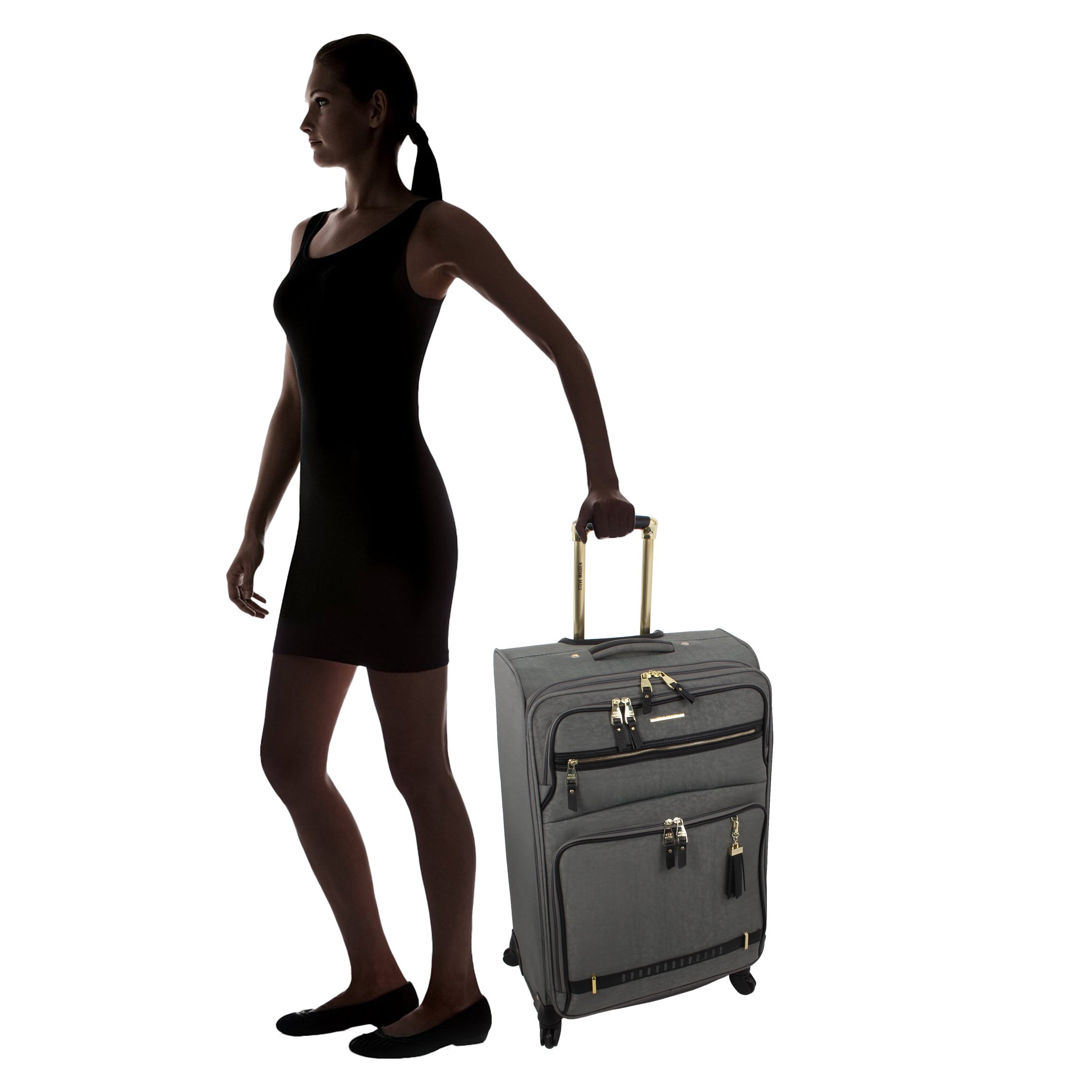 Steve Madden Unisex Spinner Luggage - Peek-a-Boo Grey Carry-On Suitcase with 360° Wheels | Perfect for Business Travel & Weekend Getaways