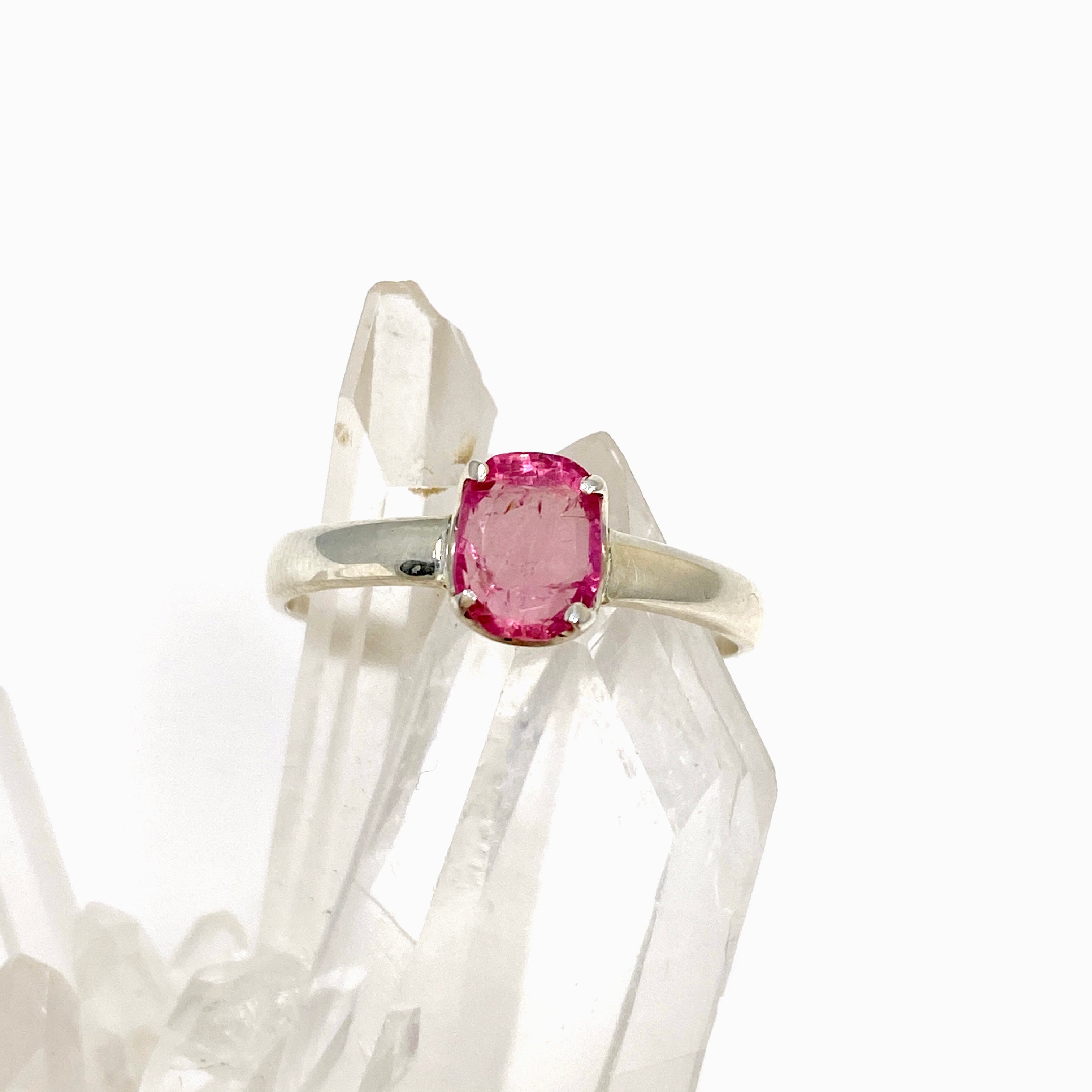 Pink Tourmaline Oval Faceted Ring - Size 9 Sterling Silver Women's Jewelry - Perfect for Engagement, Anniversary & Gift Giving