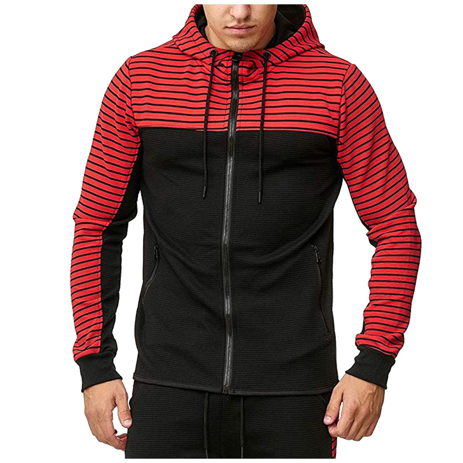 Men's Lightweight Fleece Hooded Zip-Up Sweatshirt with Pockets - Color Block Pullover Jacket for Gym, Running & Outdoor Activities | Casual Streetwear Hoodie for Everyday Wear, Travel & Lounge (White/Black/Blue) | Ideal for Workouts, Jogging, Hiking, Urban Fashion & Cold Weather Layering | Perfect for Morning Runs, Weekend Errands, Coffee Dates, Seasonal Outfits & Airport Travel | Great Gift for Men Who Love Comfort & Style