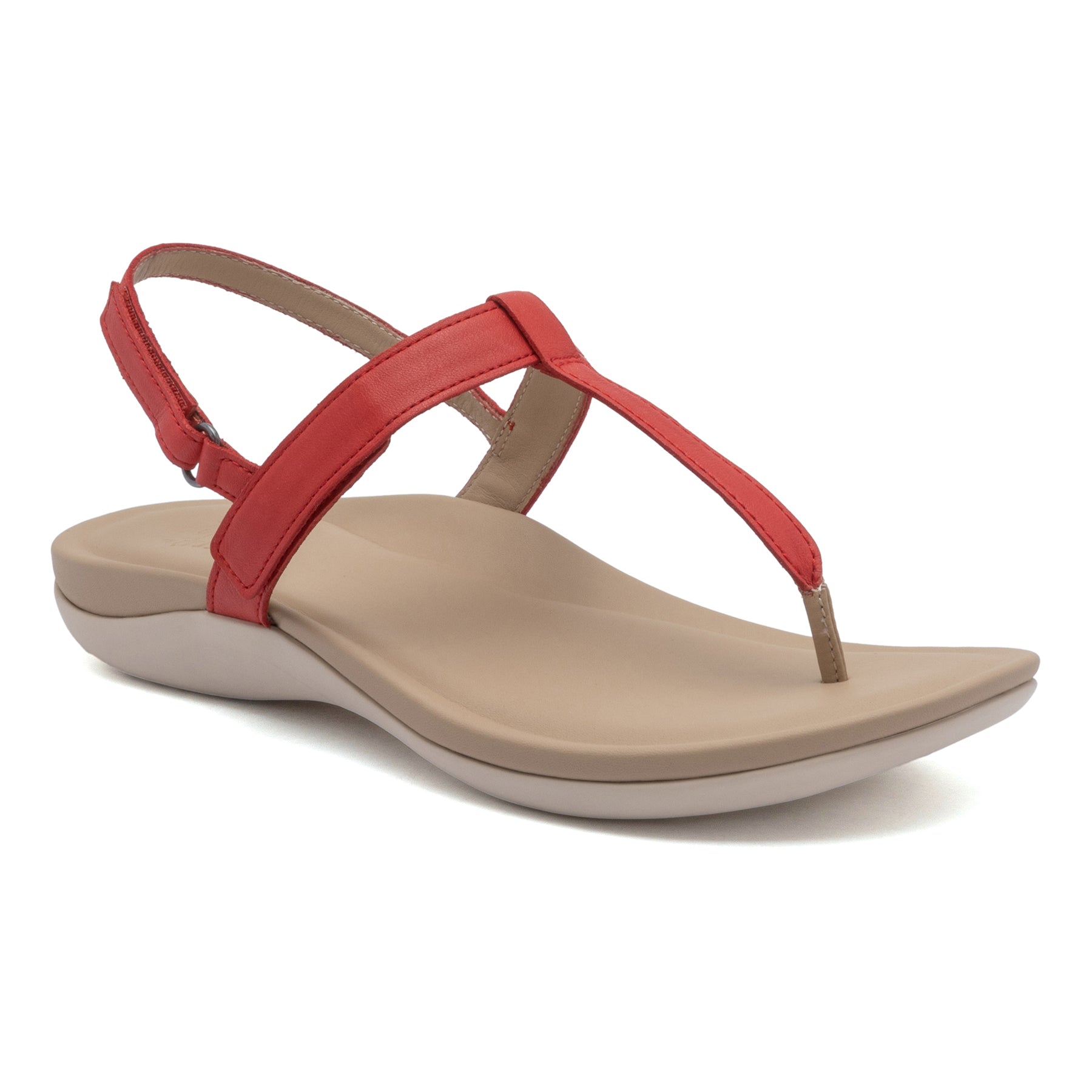 Abeo Oasis T-Strap Sandals for Women - Comfortable Red Casual Shoes for Walking, Travel & Summer Outfits