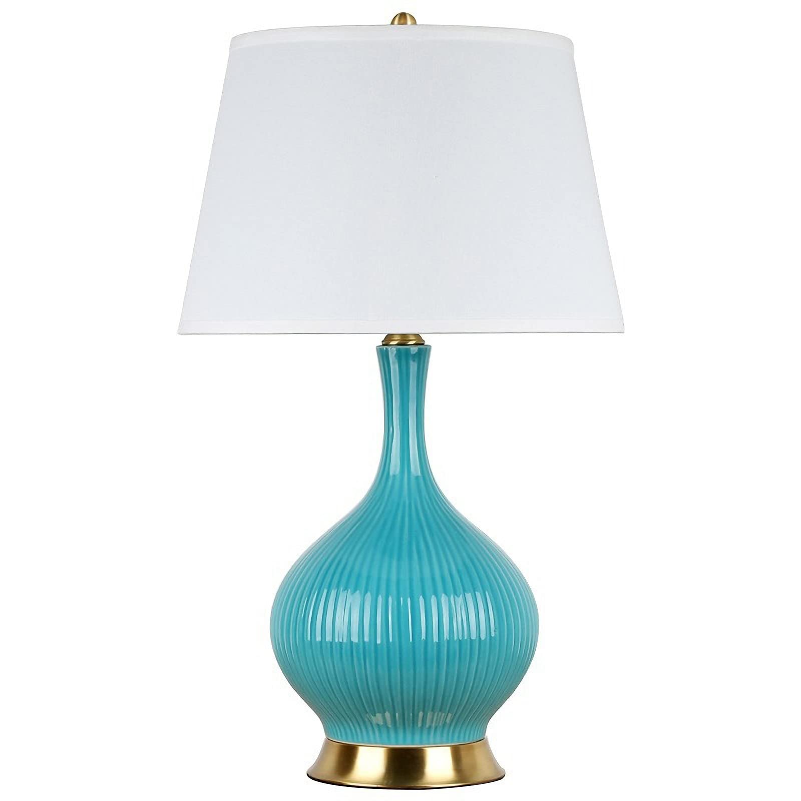 Mid Century Modern Coastal Blue Ceramic Table Lamp with Fabric Drum Shade - Nightstand & Bedside Lighting for Living Room, Bedroom, Home Decor | Perfect for Reading Nook, Coastal-Themed Interiors & Relaxing Evening Ambience