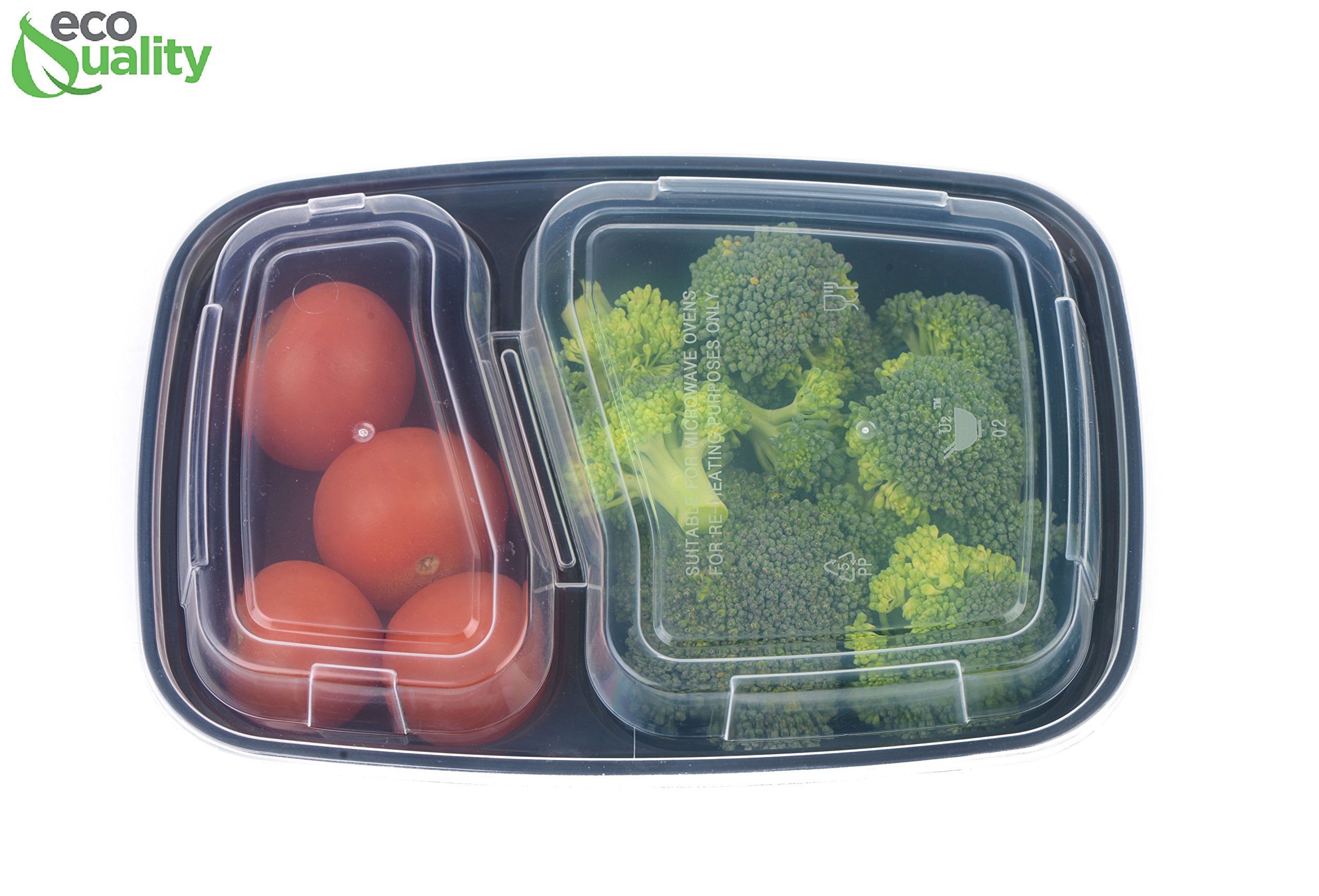 EcoQuality 100-Pack 28oz Bento Meal Prep Containers with Lids - 2 Compartment Reusable Food Storage Containers | BPA Free, Stackable, Microwave/Dishwasher/Freezer Safe | Perfect for Lunch Boxes, Meal Prepping & Leftovers