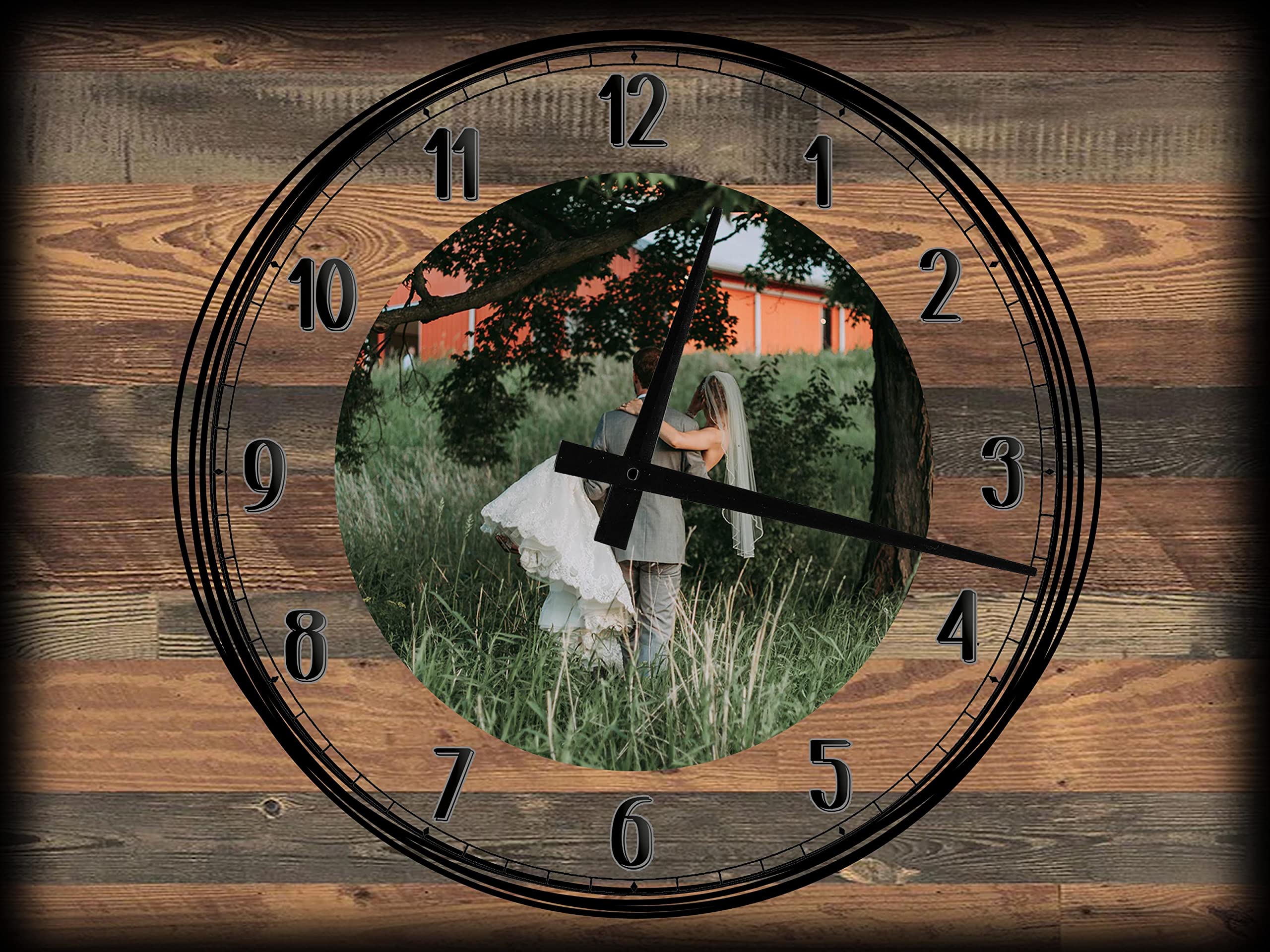 12 x 16 Inch Large Wall Clock - Rustic Farmhouse Decor, Canvas Wall Art for Living Room, Bedroom & Wedding Decor | Brown Wooden Clock with Love Theme