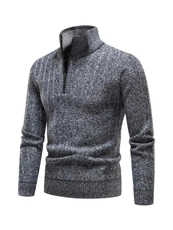 Men's Stand Collar Zipper Pullover Sweater - Warm Winter Knitwear for Casual Outfits & Outdoor Activities