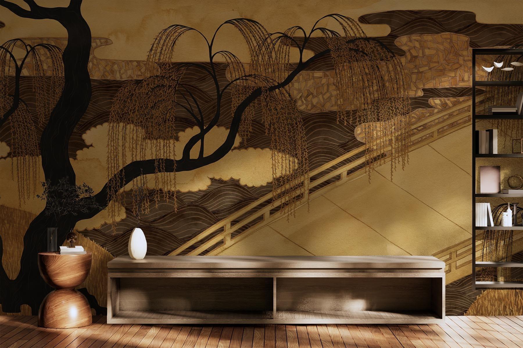 Asian Garden Golden Ochre - Premium Home Decor & Gift for Housewarming, Wedding, or Feng Shui Use