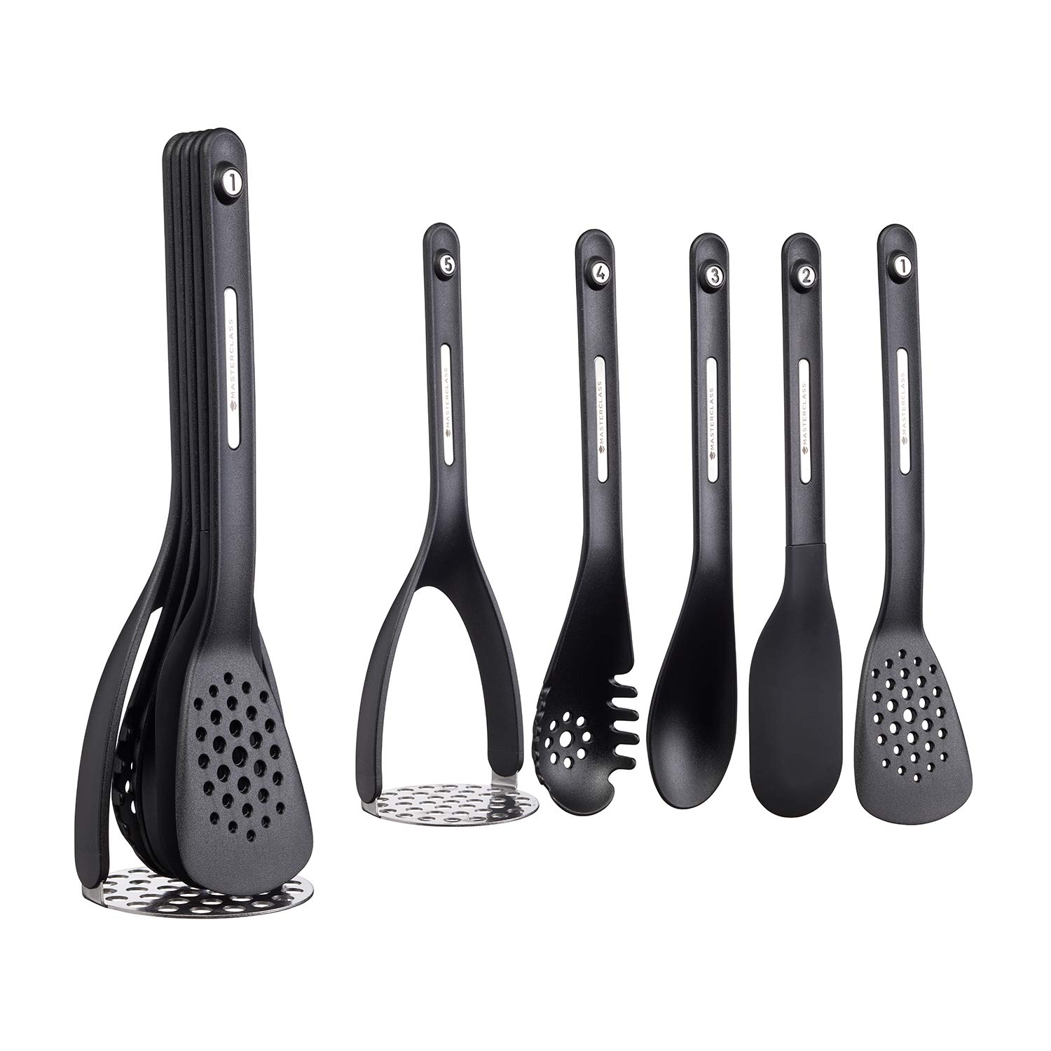 KitchenCraft Magnetic Silicone Utensil Set - 5-Piece Space Saving Nesting Kitchen Tools (Black, 9x9x30cm) for Cooking, Baking & Small Kitchen Organization