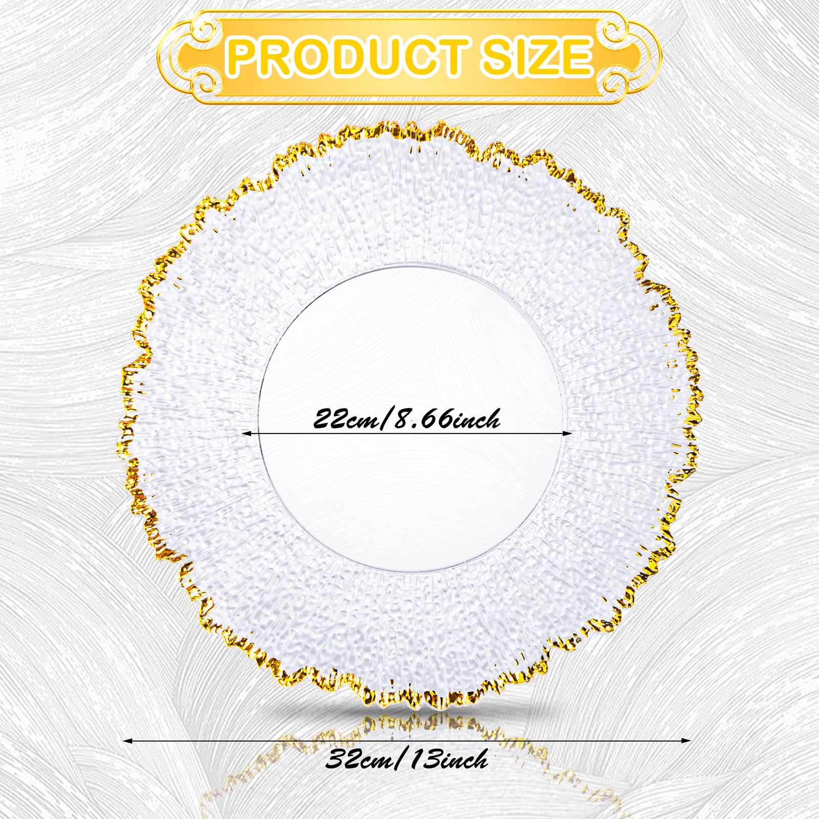 20-Pack Clear & Gold 13-Inch Disposable Plastic Charger Plates - Elegant Tableware for Wedding Receptions, Dinner Parties, and Family Gatherings - Perfect for Formal Events, Holiday Celebrations, and Special Occasions
