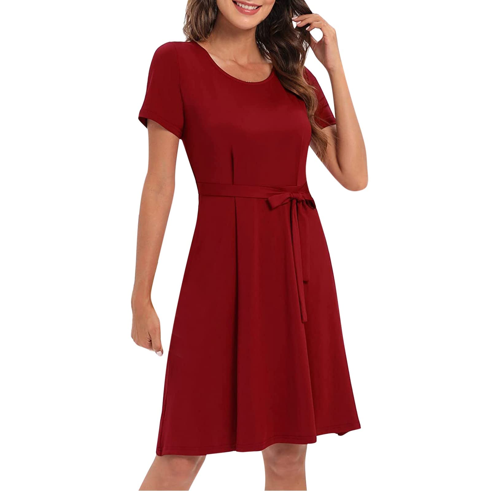 Women's Summer Dress - Casual Short Sleeve Round Neck Mini Swing Dress Plus Size - Perfect for Beach, Vacation & Outdoor Activities