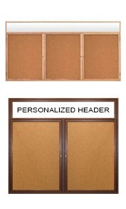 Premium Enclosed Indoor Wood Frame Bulletin Boards with Message Header - 2 & 3 Door Wall Display Cases for Office, Classroom & Home Organization | Durable Corkboard for Notes & Announcements