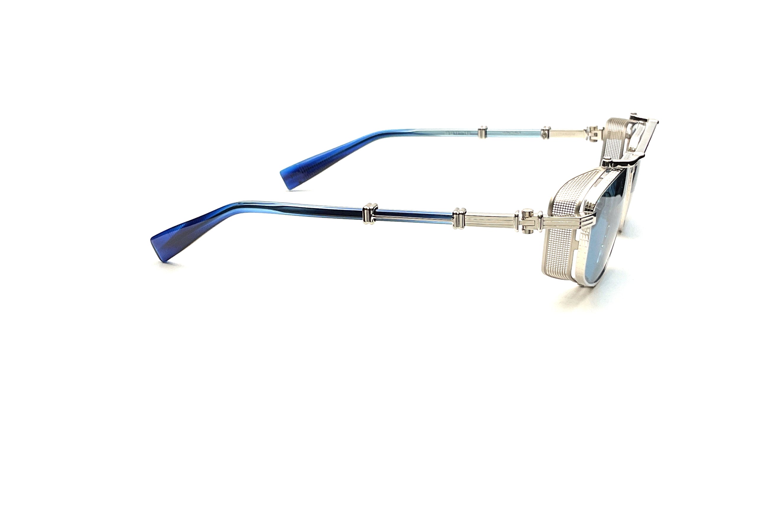 Balmain Brigade V Silver with Black Rhodium & Blue Swirl Sunglasses | Luxury Designer Shades for Men & Women | Perfect for Outdoor Activities, Travel & Fashion Statements