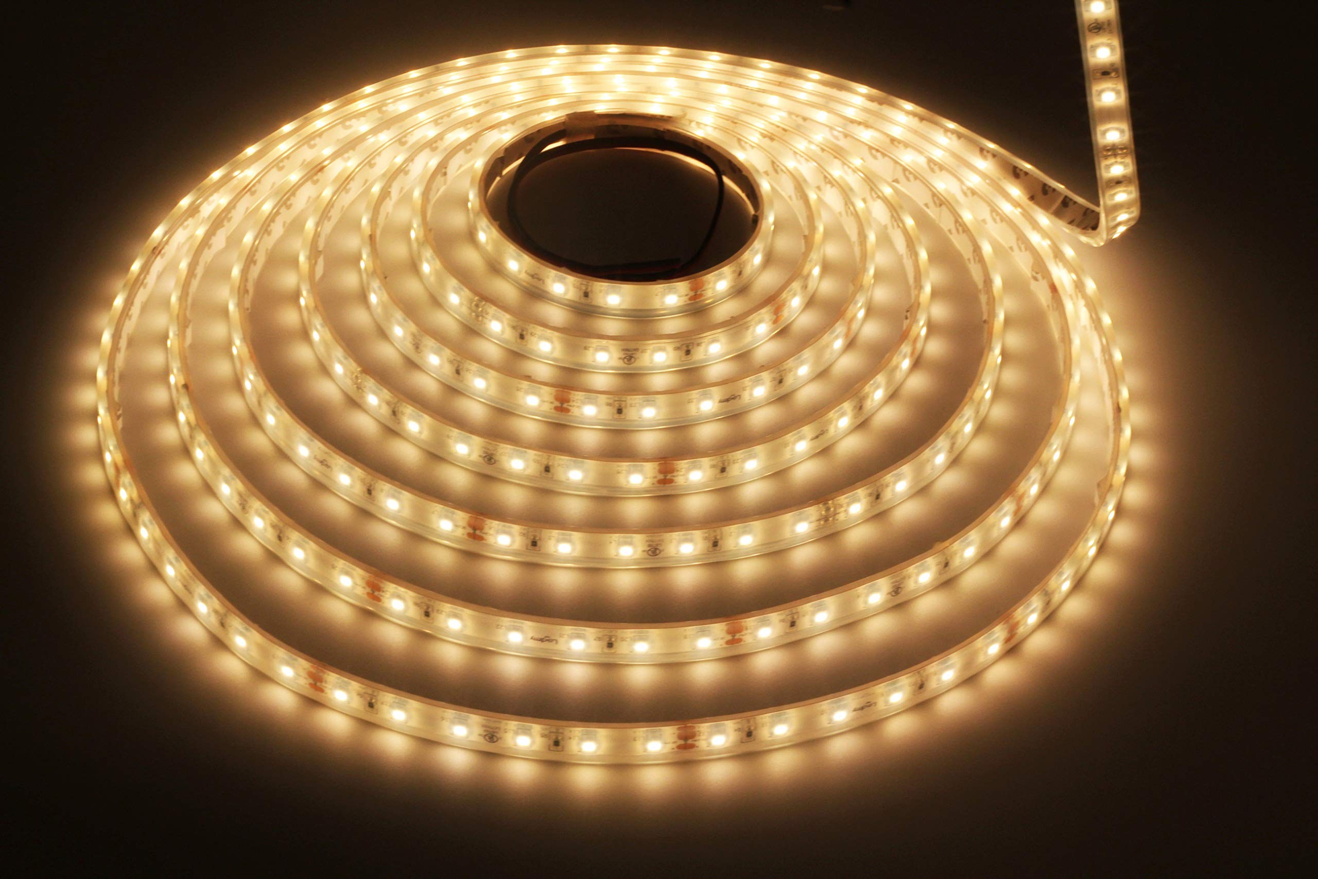 DC24V Flexible LED Strip Light - 300 LEDs SMD3528 IP68 Waterproof Tape Light, 16.4FT/5M Warm White 3000K for Home, Commercial & Outdoor Lighting - Perfect for Bedrooms, Kitchens, Gardens, and Decorative Projects