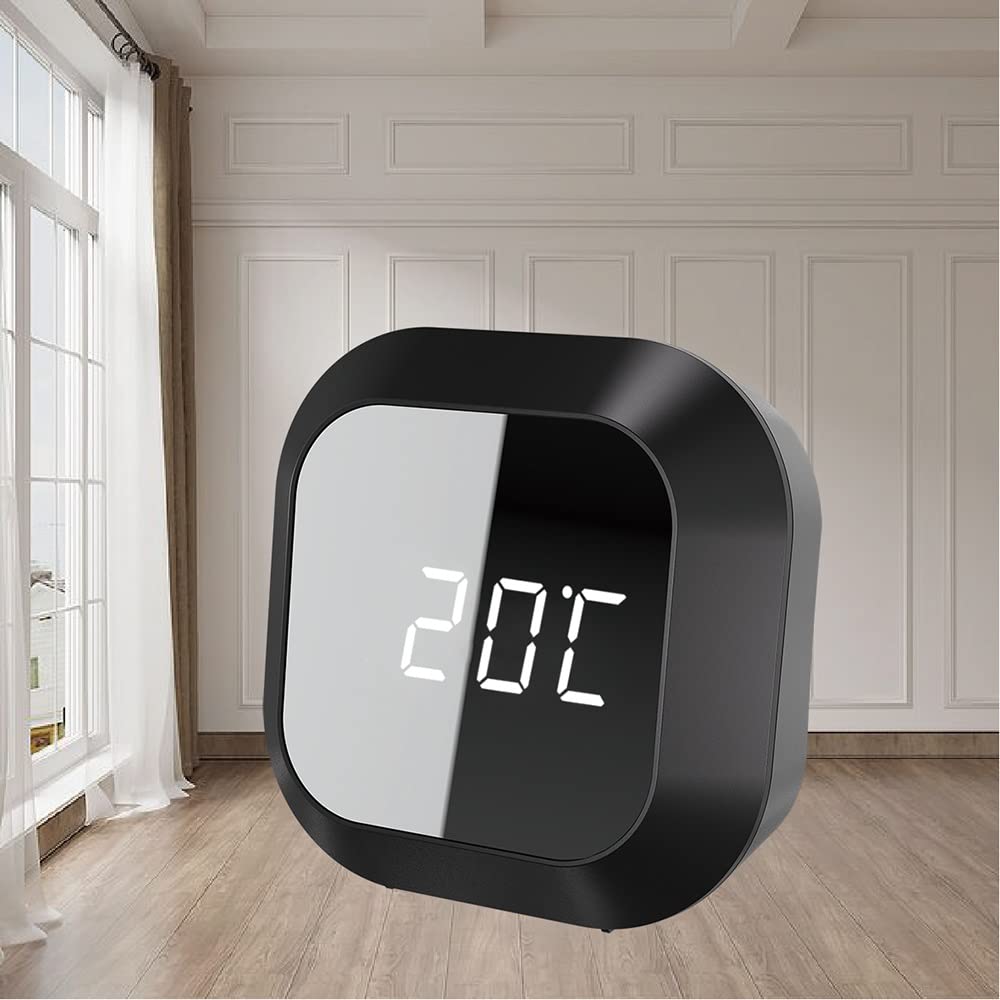 Digital USB LED Mirror Desk Alarm Clock with Thermometer & Snooze Function - Night Light Bedside Clock for Home, Office, Dorm (Black) | Perfect for Bedrooms, Nightstands & Travel