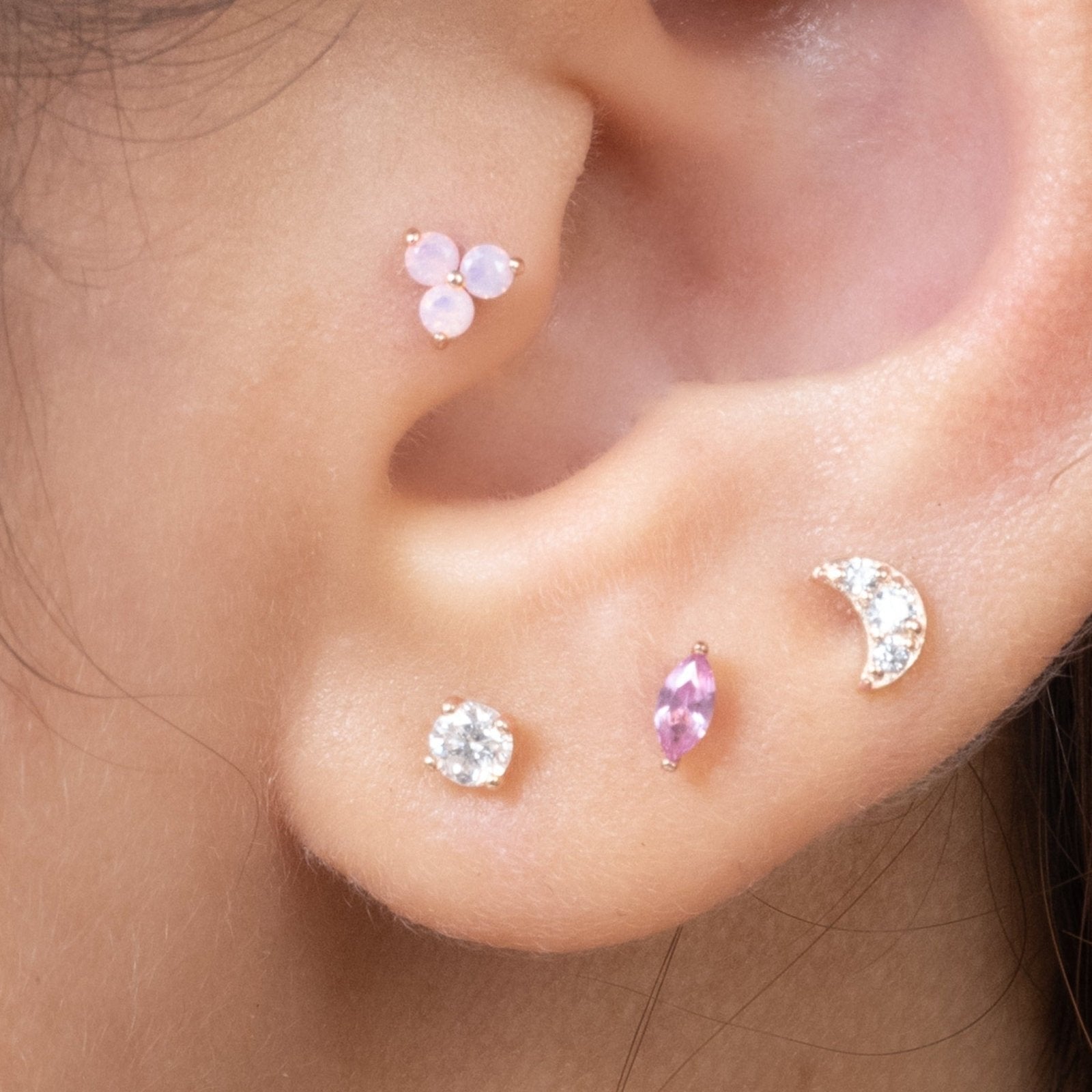 14K Rose Gold Diamond Flat Back Threaded Stud Earrings for Women - Perfect for Everyday Wear, Parties & Special Occasions