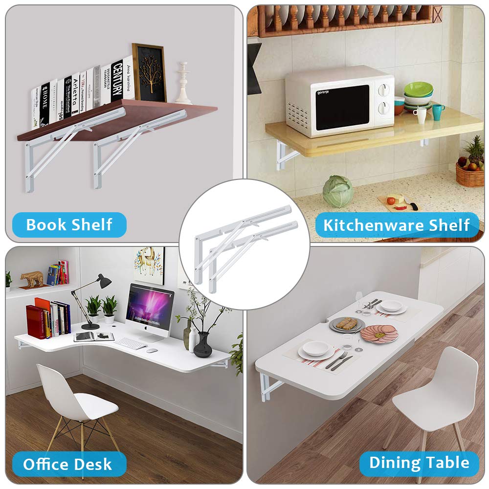 Heavy Duty Folding Shelf Brackets 2 Pack - 400lb Capacity for Wall Mounted Shelves & Tables (16