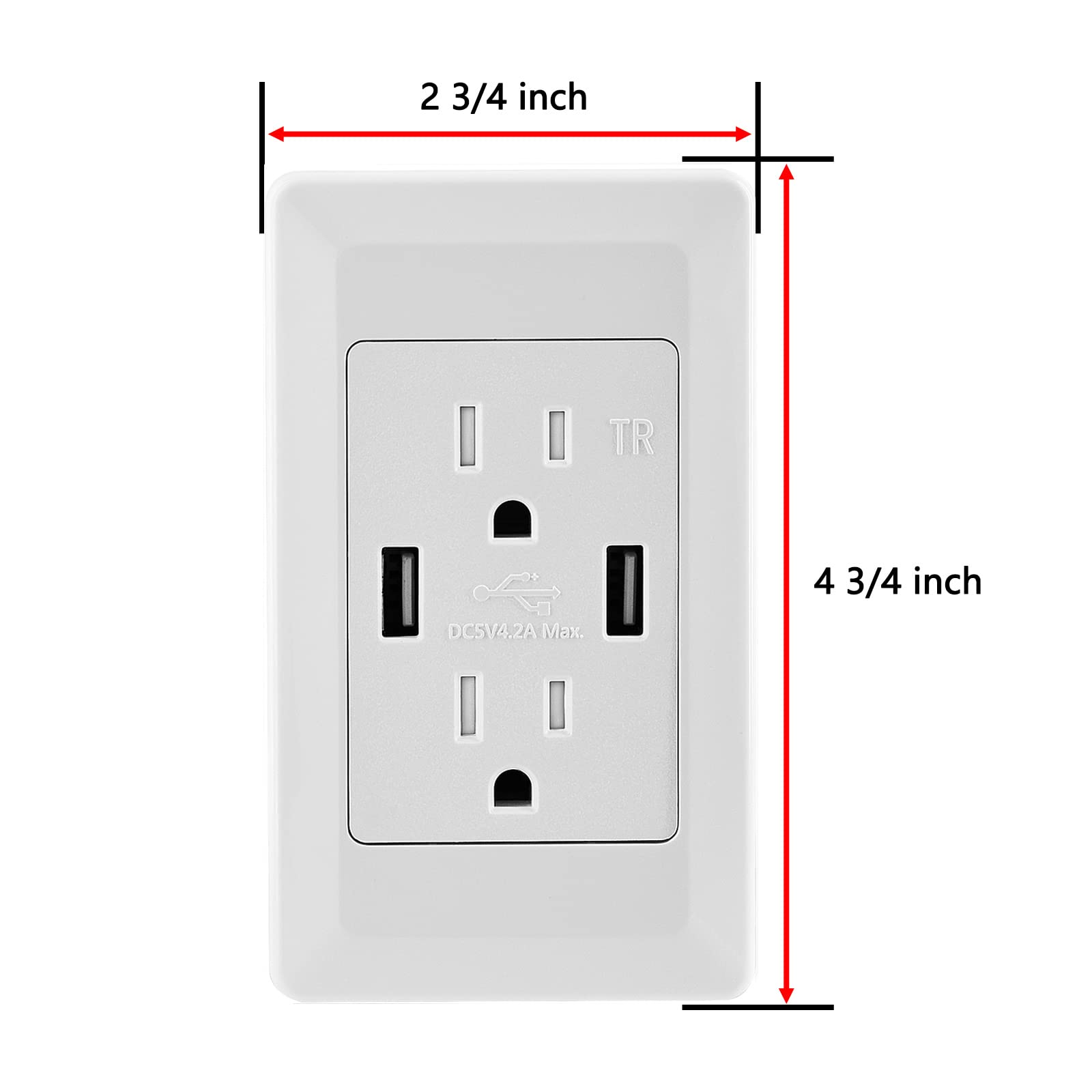 4.2A USB High Speed Charger Wall Outlet with 15A Tamper Resistant AC Duplex Receptacle - ETL Listed White Electrical Outlet (3 Pack) - Perfect for Home, Office & Hotel Charging Stations