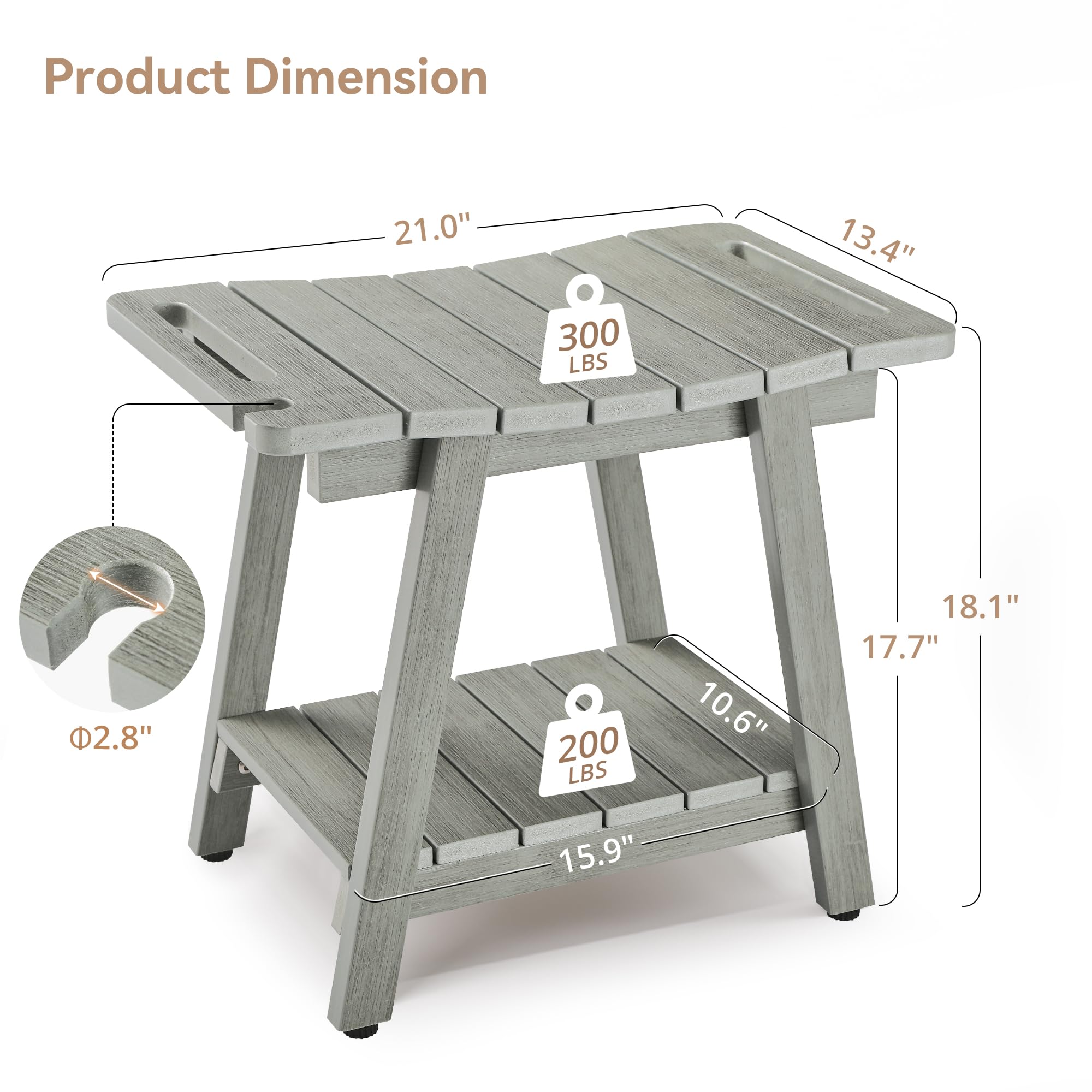 LUE BONA Shower Bench with Storage Shelf - Waterproof Shower Chair for Elderly & Disabled Adults - Non-Slip Bath Stool for Seniors - Large Gray Shower Seat - Perfect for Bathroom Safety & Assisted Showering