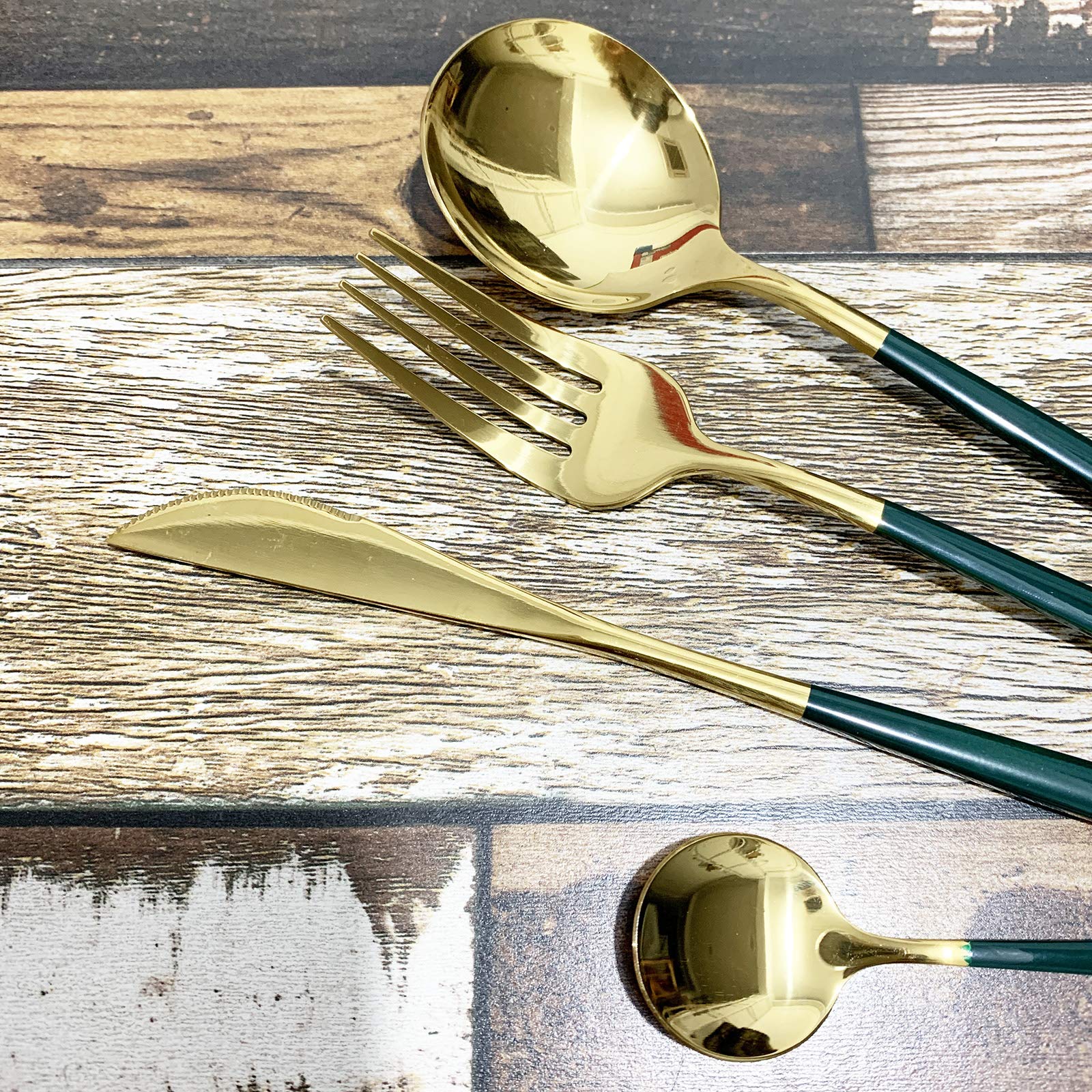 Premium Gugrida 24-Piece Silverware Set - 18/10 Stainless Steel Flatware with Mirror Finish in Elegant Green Gold | Durable Reusable Cutlery for Dinner Parties, Restaurants & Everyday Dining (Service for 6) | Perfect for Family Gatherings, Weddings & Formal Occasions